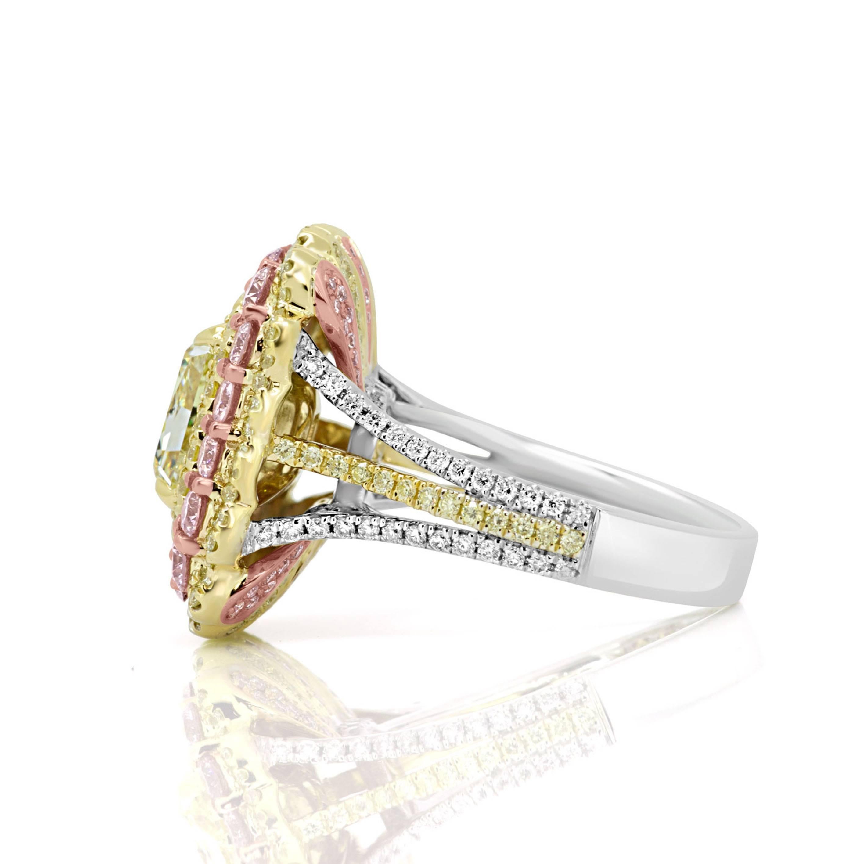 GIA Certified Fancy Light Yellow Diamond Tricolor Gold Ring 1