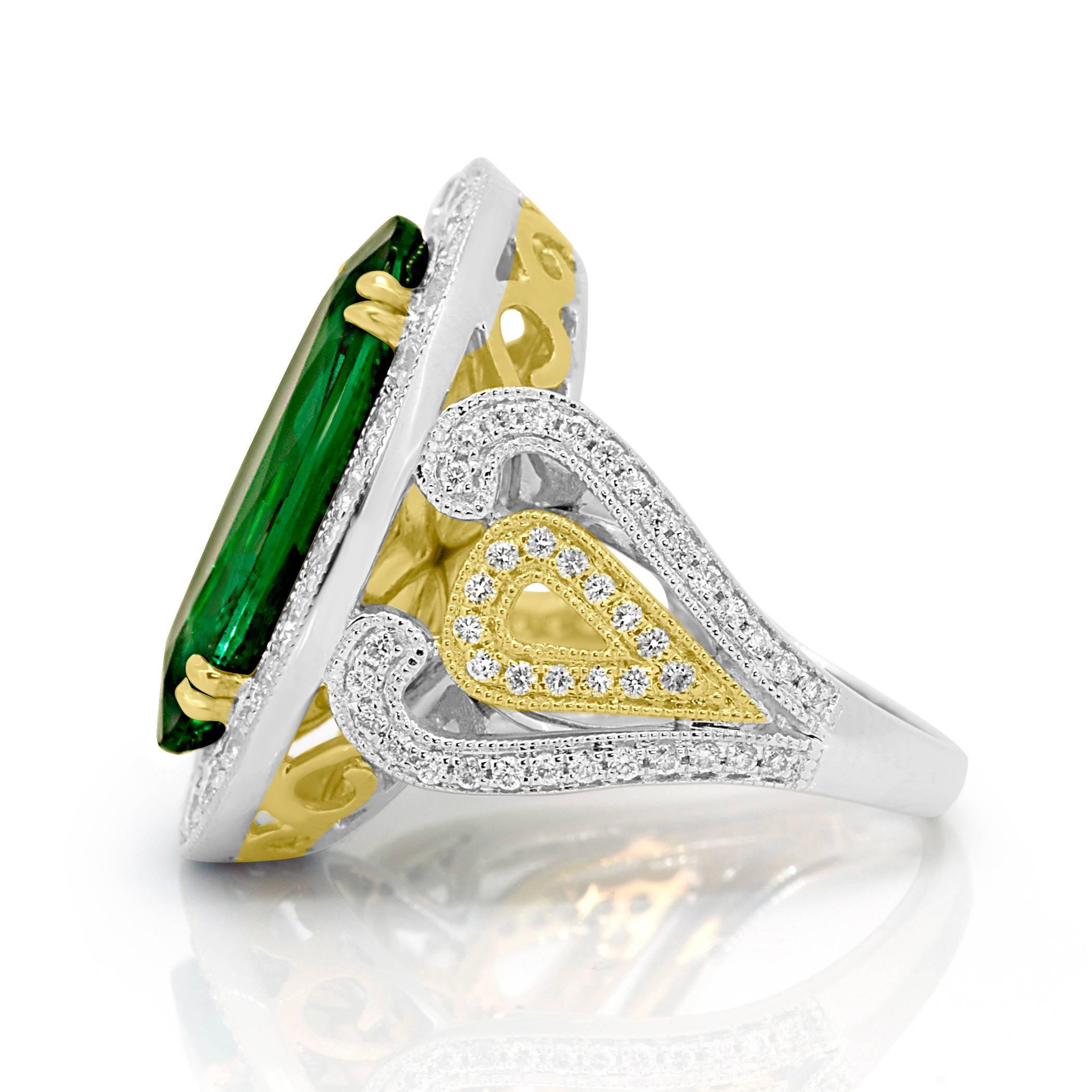 Women's GIA Certified 9.01 Carat Oval Emerald Diamond Two Color Gold Ring