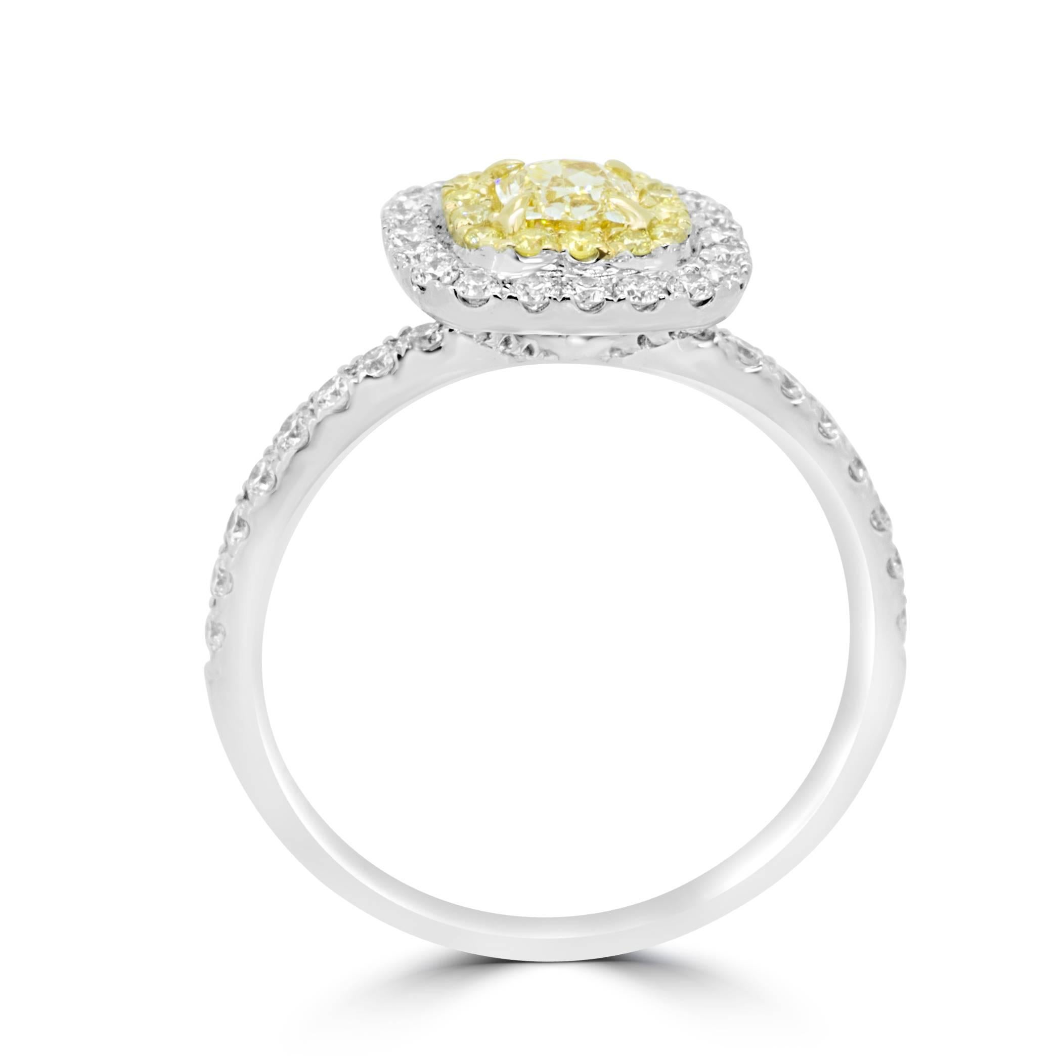 Modern Natural Fancy Yellow and White Diamond Double Halo Bridal Fashion Cocktail Ring