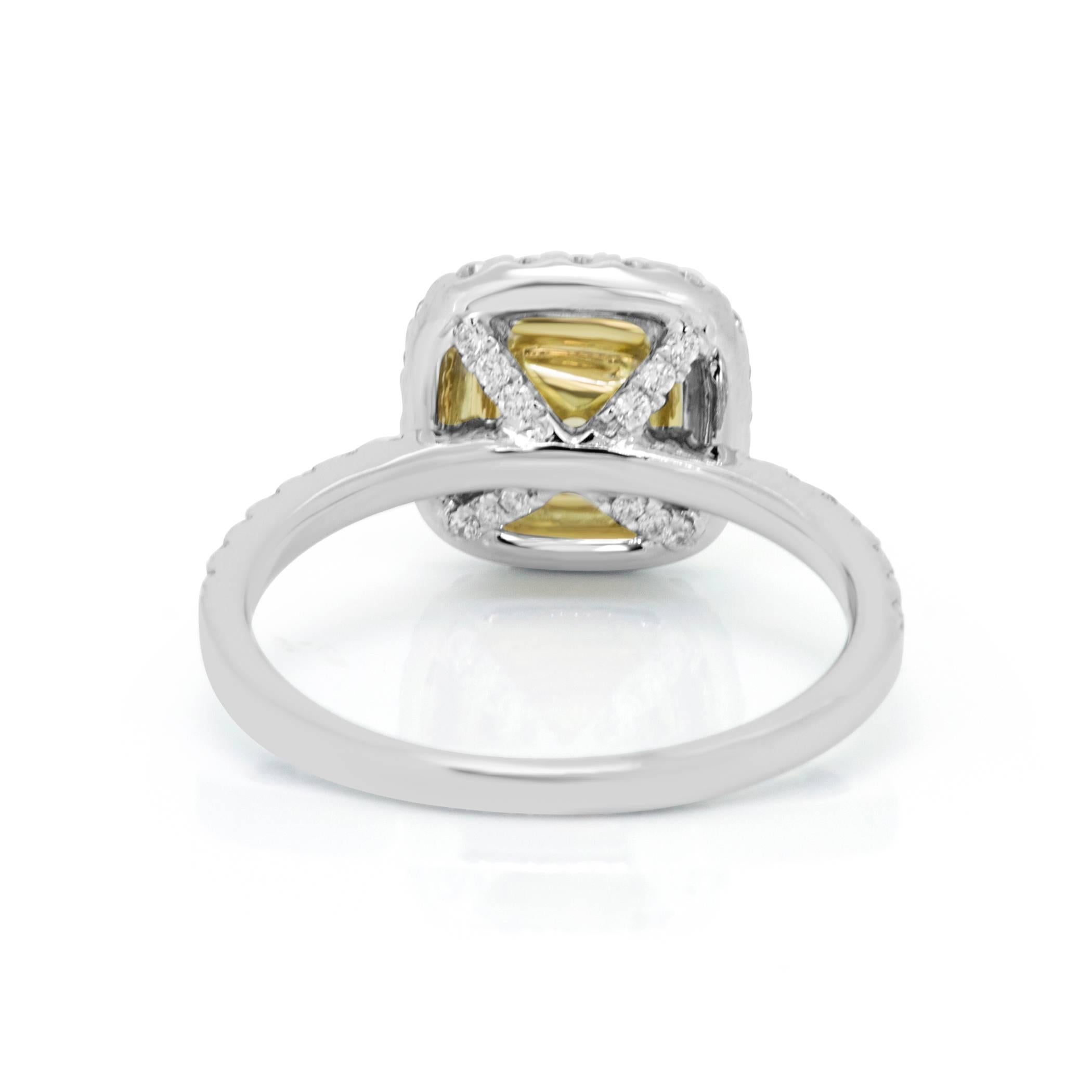 Women's Natural Fancy Yellow and White Diamond Double Halo Bridal Fashion Cocktail Ring