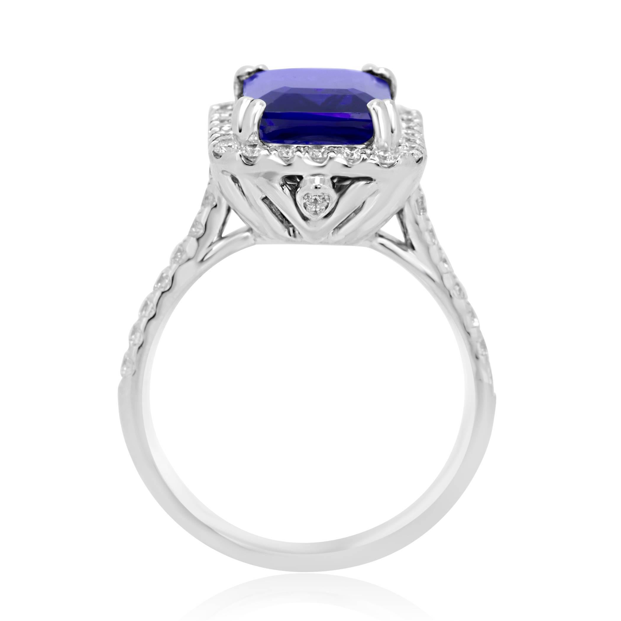 Emerald Cut 3.56 Carat Tanzanite Diamond Ring