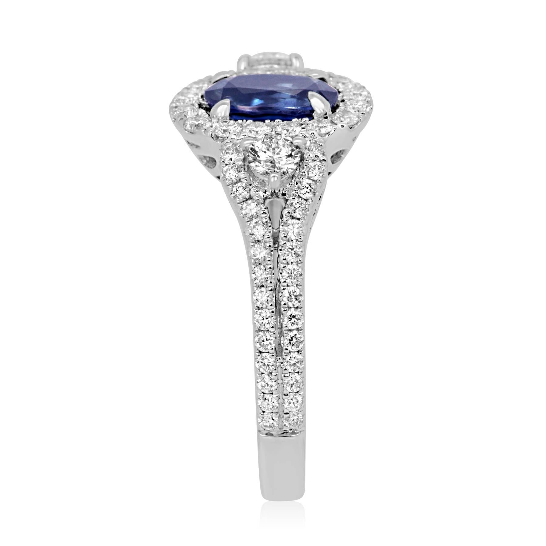 Blue Sapphire Diamond Halo Gold Ring 1
