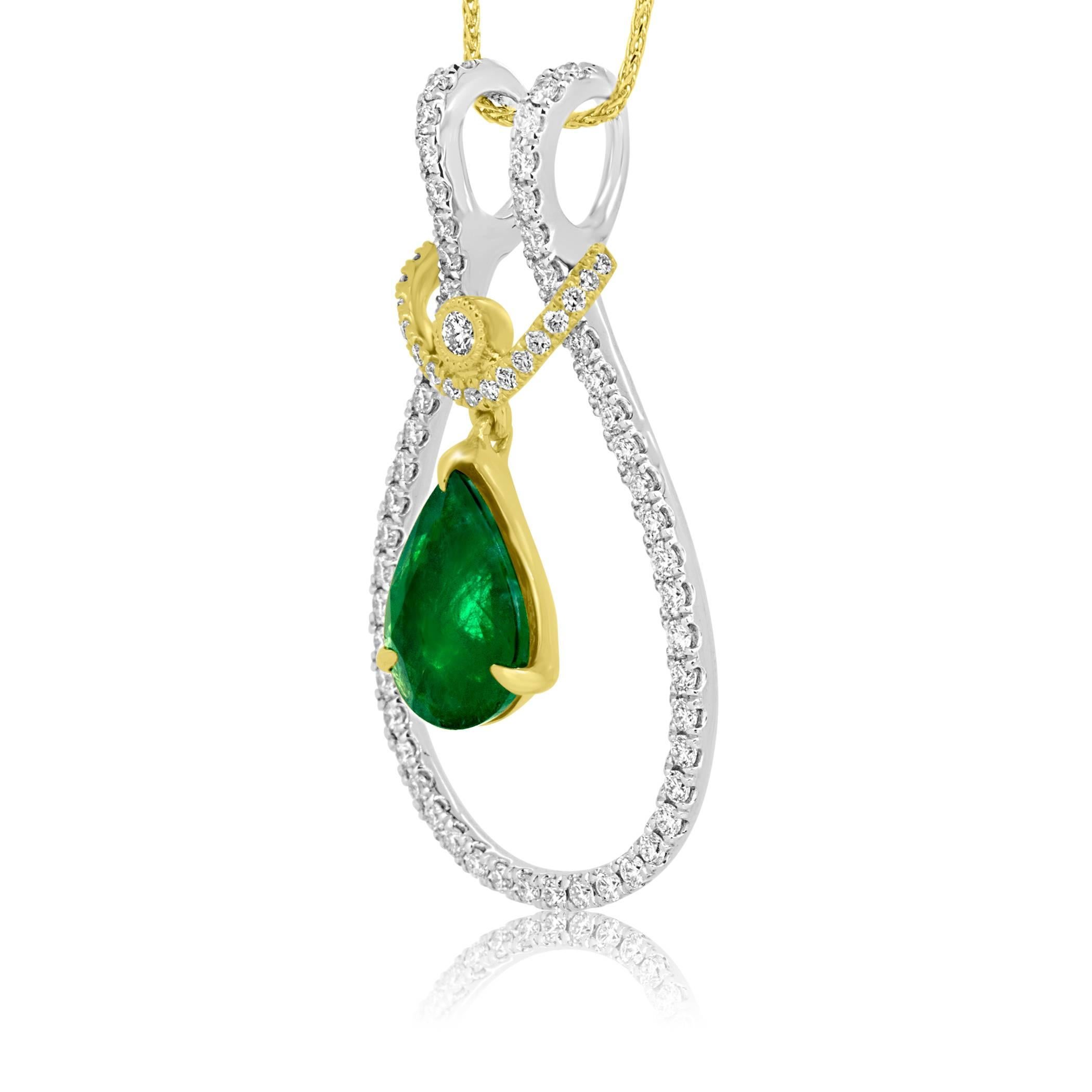 Women's Interchangeable Emerald Diamond Two Color Gold Pendant