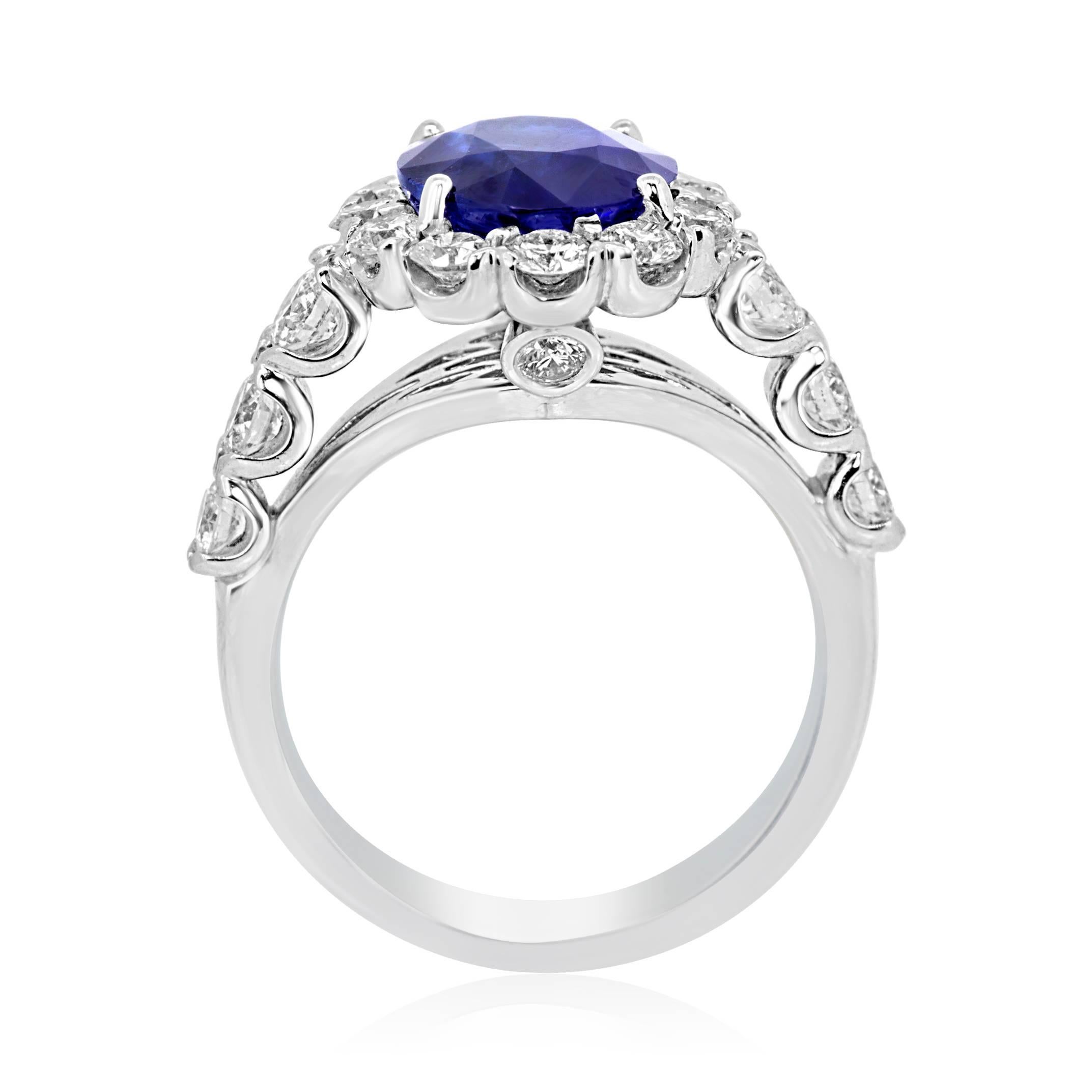 GIA Certified Blue Sapphire Oval Diamond Single Halo Gold Bridal Cocktail Ring 4