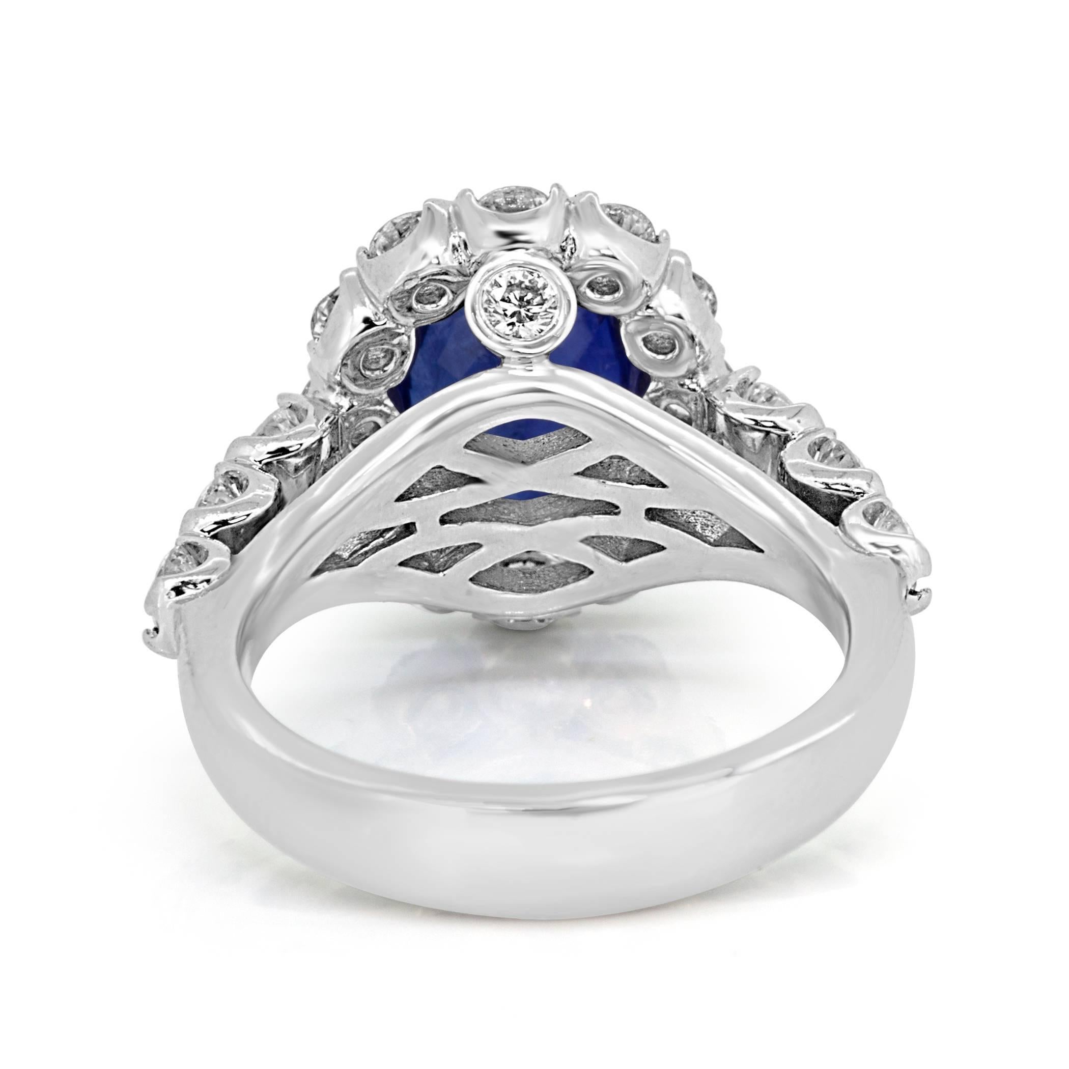 GIA Certified Blue Sapphire Oval Diamond Single Halo Gold Bridal Cocktail Ring 5