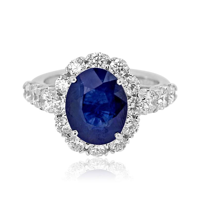 Sapphire Diamond Single Halo Gold Ring For Sale at 1stdibs