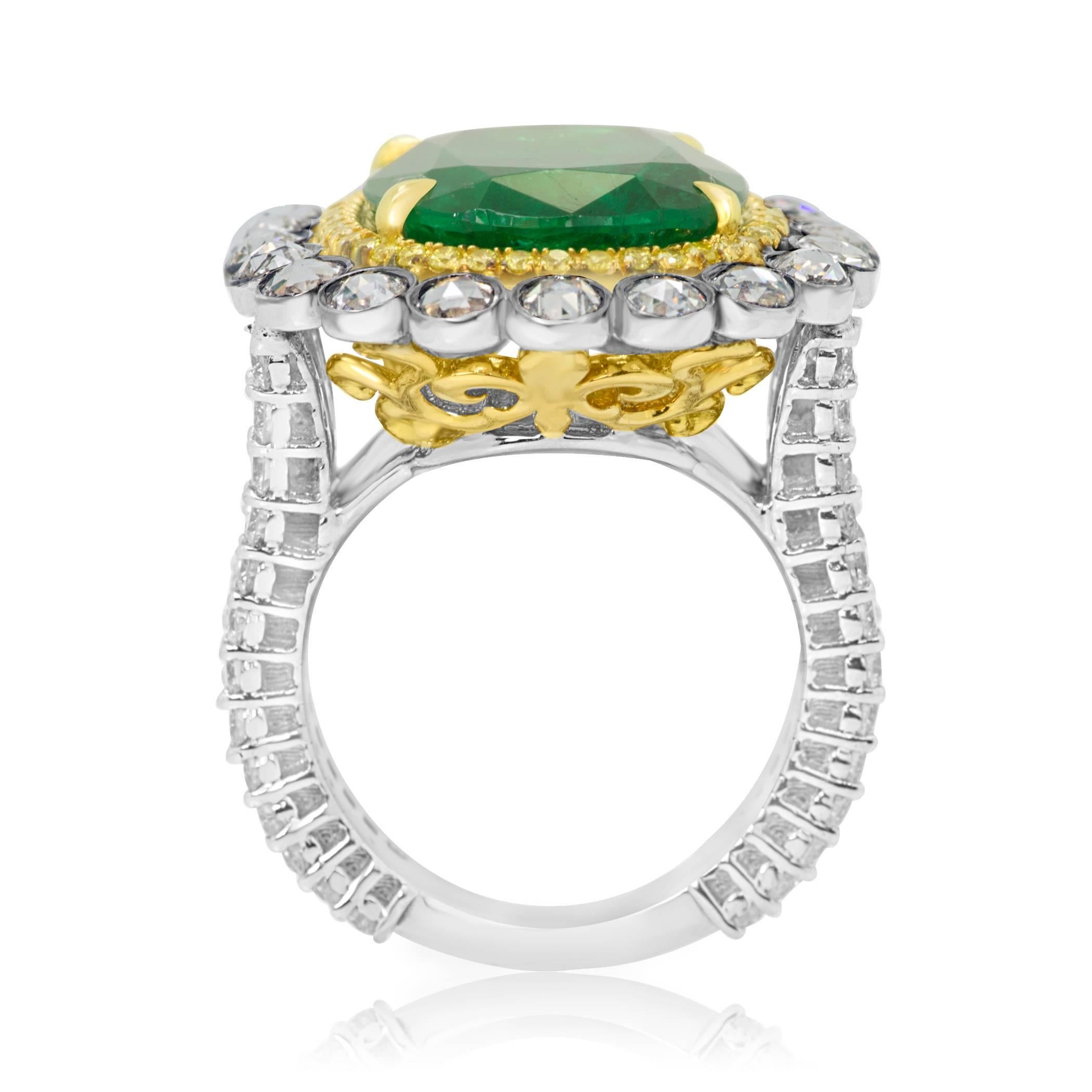 Women's GIA Certified Emerald Diamond Double Halo Two Color Gold One of a Kind Ring