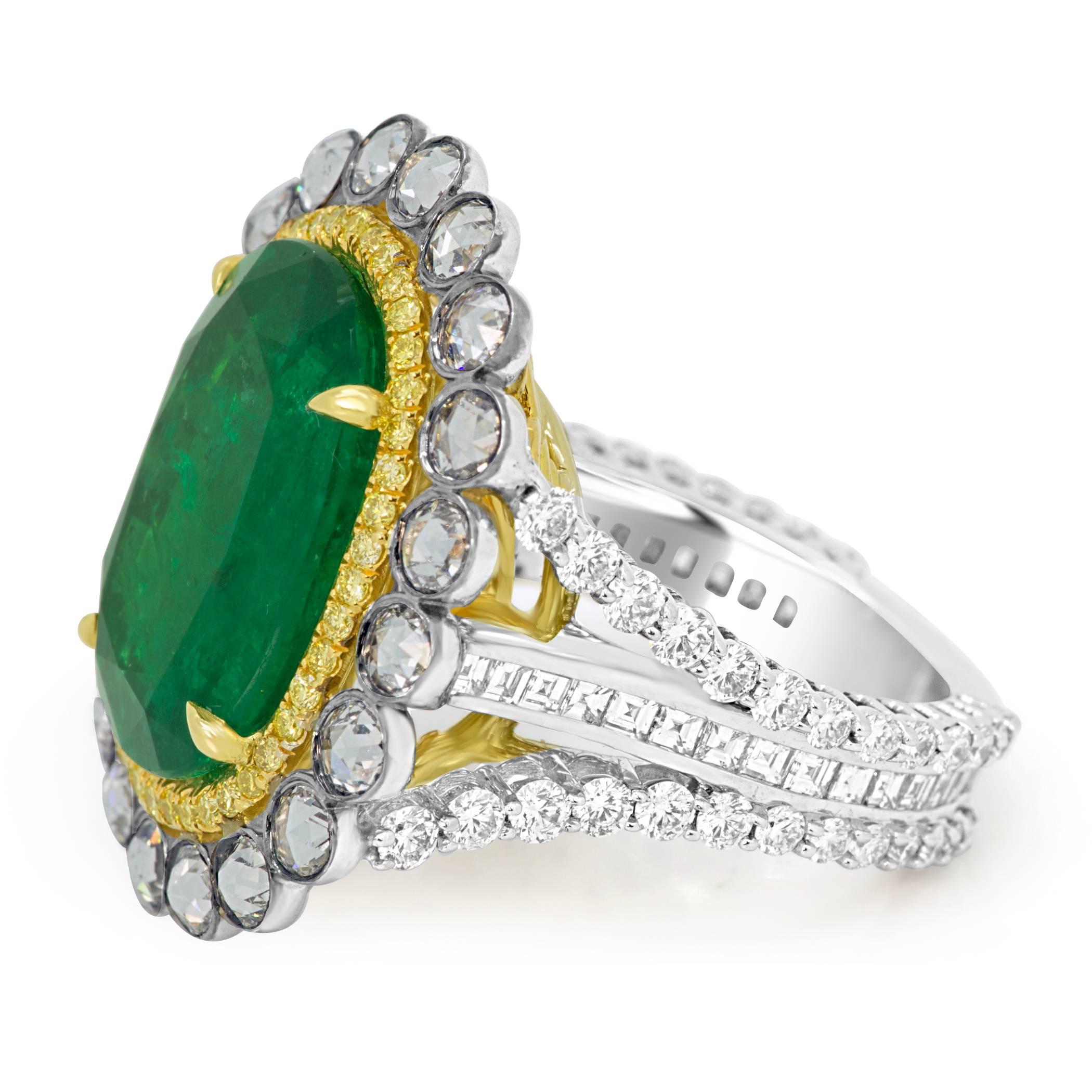 GIA Certified Emerald Diamond Double Halo Two Color Gold One of a Kind Ring 1