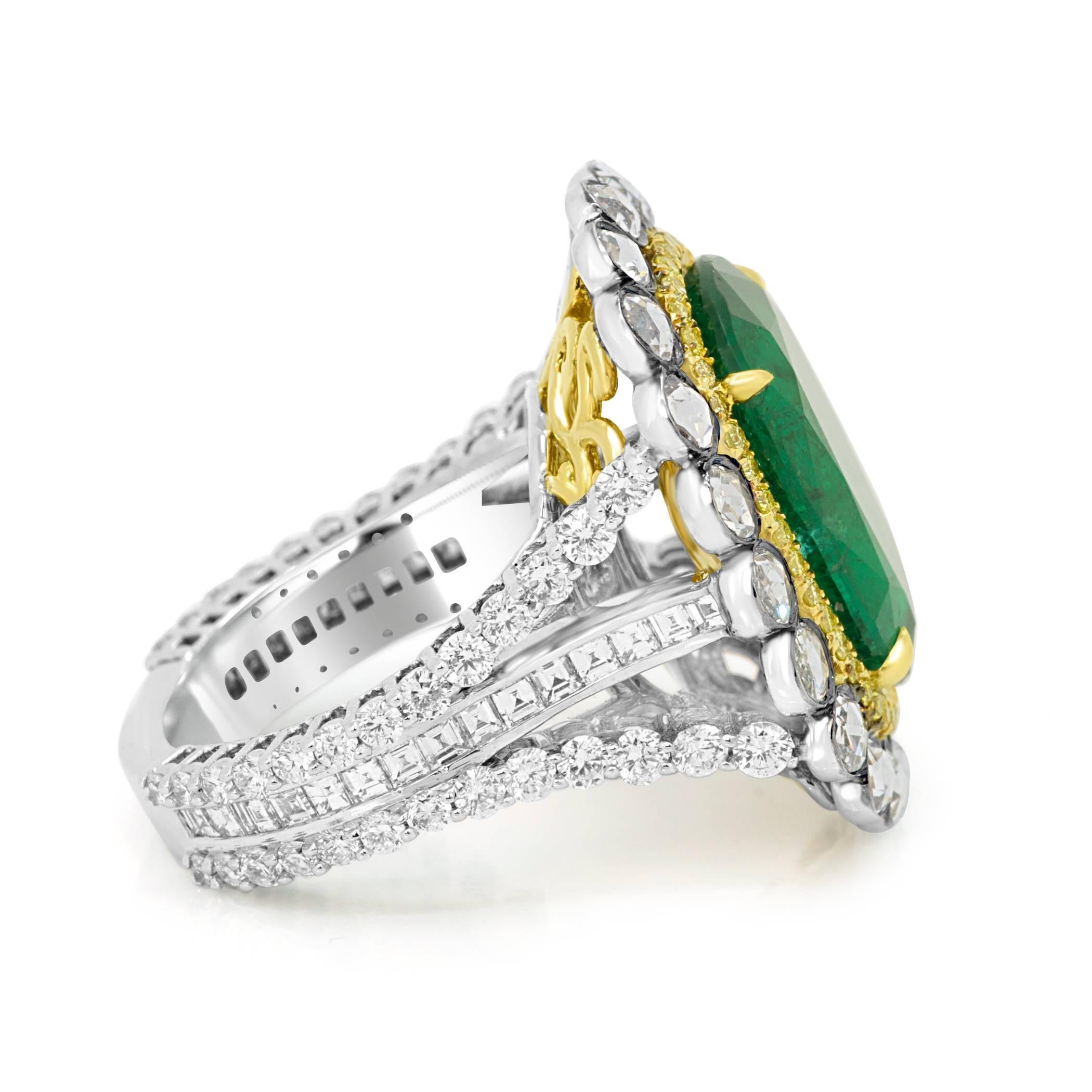 GIA Certified Emerald Diamond Double Halo Two Color Gold One of a Kind Ring 3