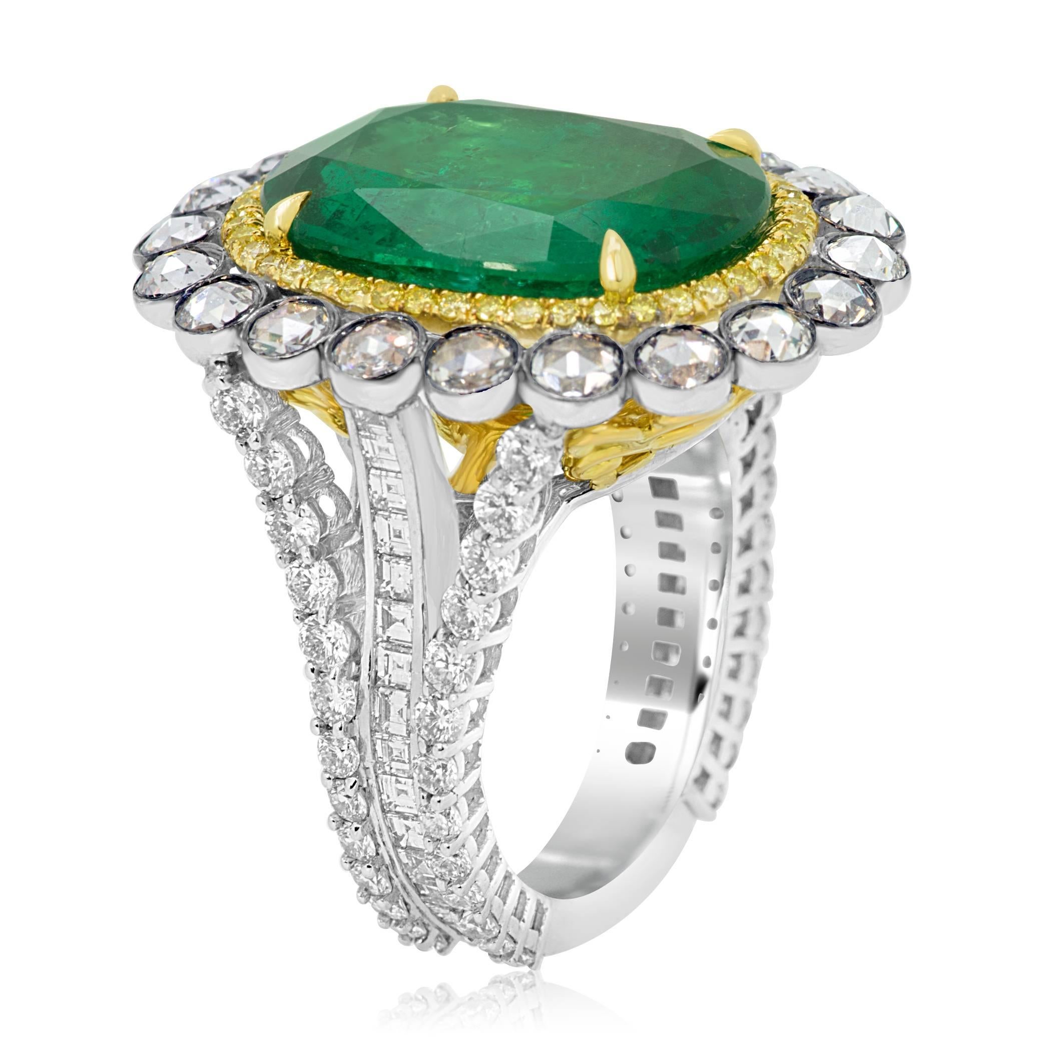 GIA Certified Emerald Diamond Double Halo Two Color Gold One of a Kind Ring 4