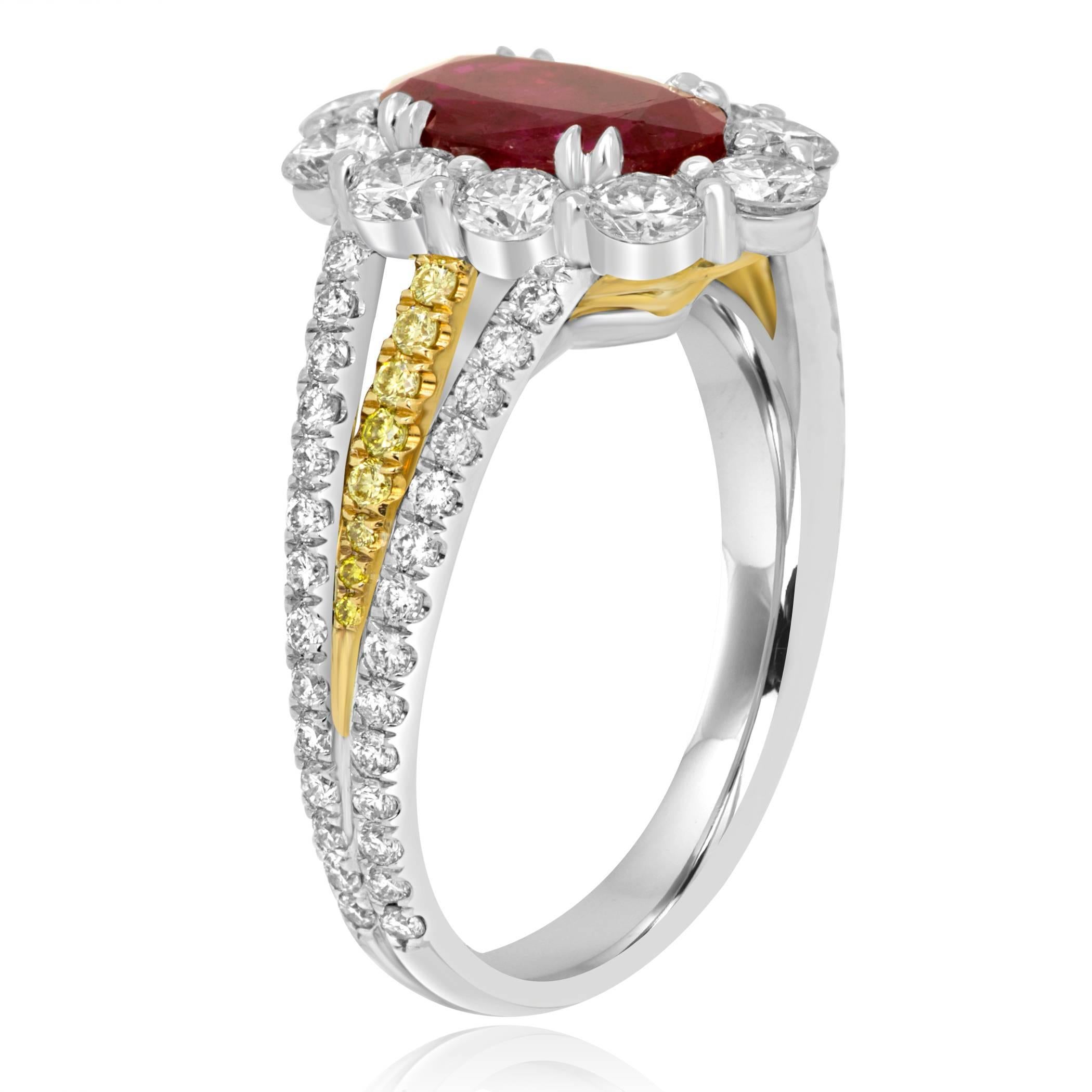Women's Pigeons Blood GIA Certified No Heat Burma Ruby Oval Halo Two Color Gold Ring