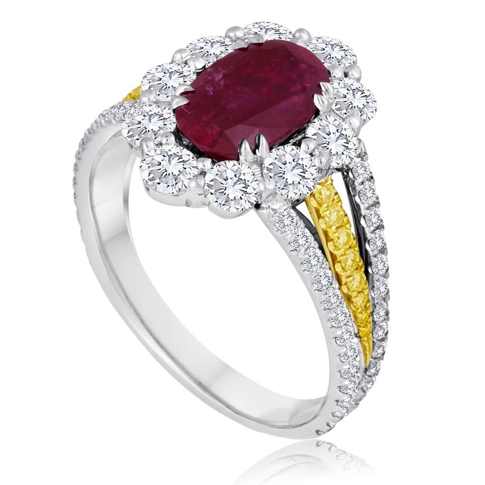 Oval Cut Pigeons Blood GIA Certified No Heat Burma Ruby Oval Halo Two Color Gold Ring
