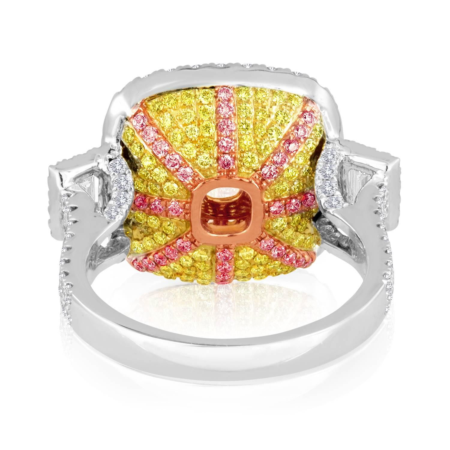 Contemporary GIA Certified 2.53 Carat Fancy Yellow Diamond Triple Halo Three-Color Gold Ring