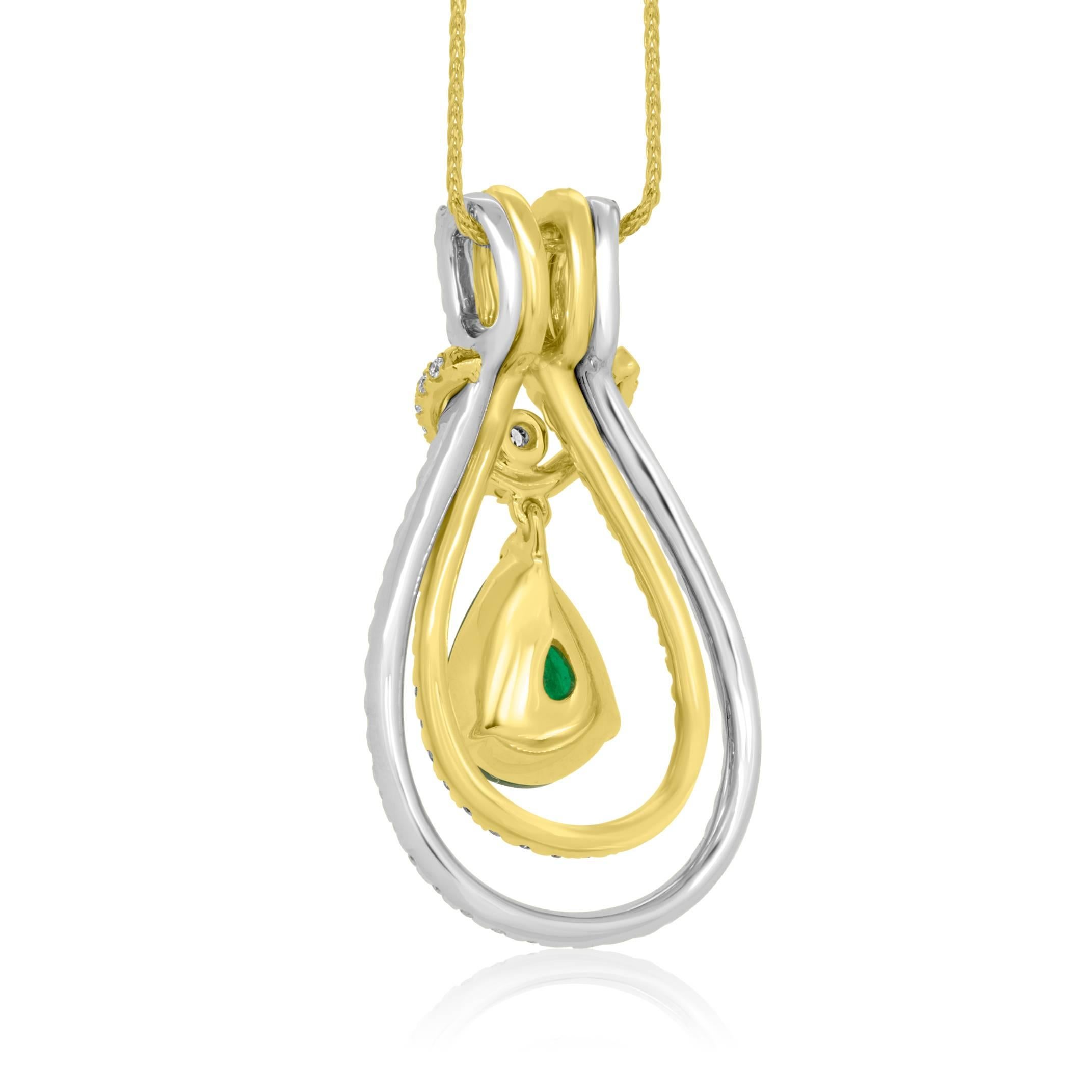 Modern Interchangeable Emerald Diamond Two-Color Gold Drop Necklace