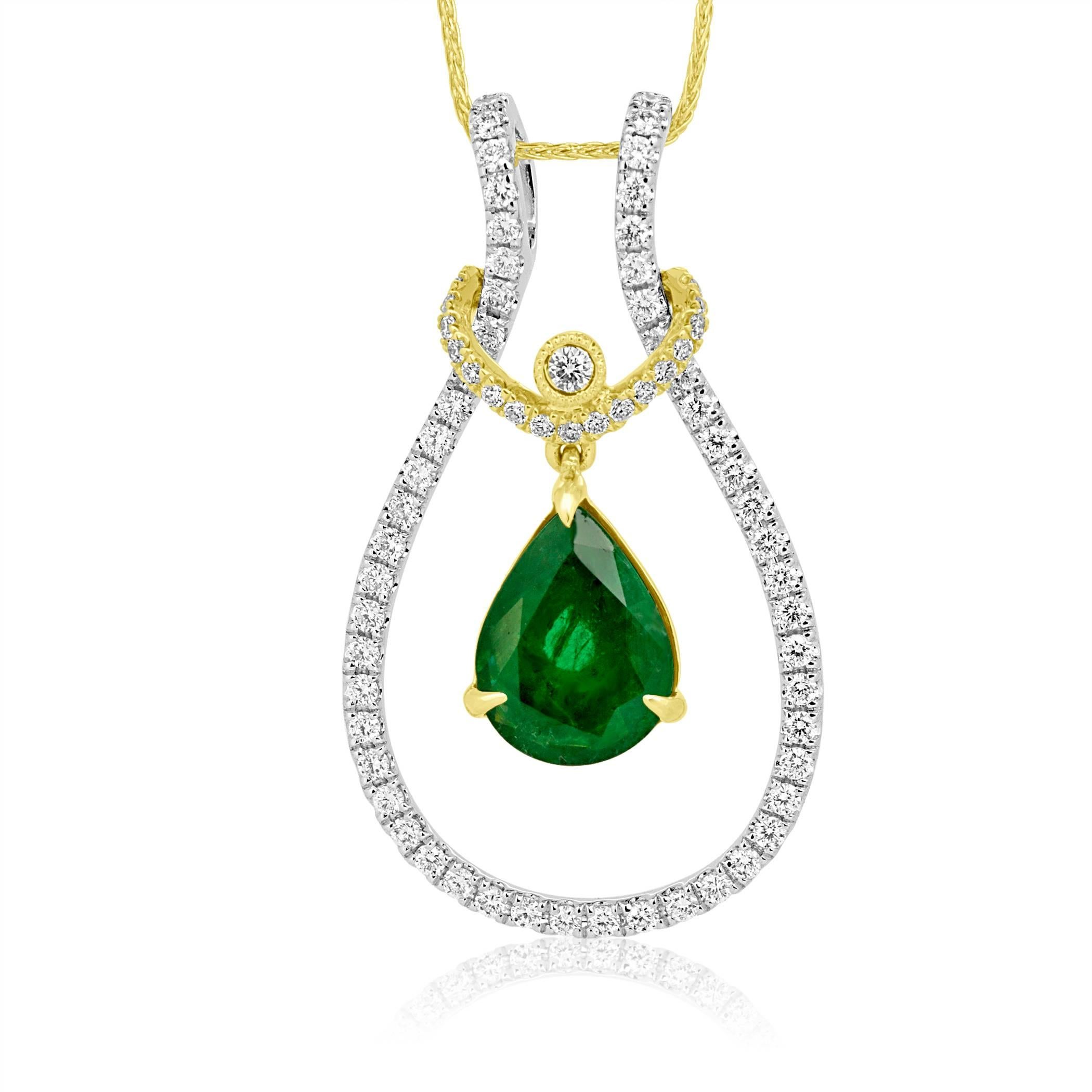 Interchangeable Emerald Diamond Two-Color Gold Drop Necklace In Excellent Condition In NEW YORK, NY