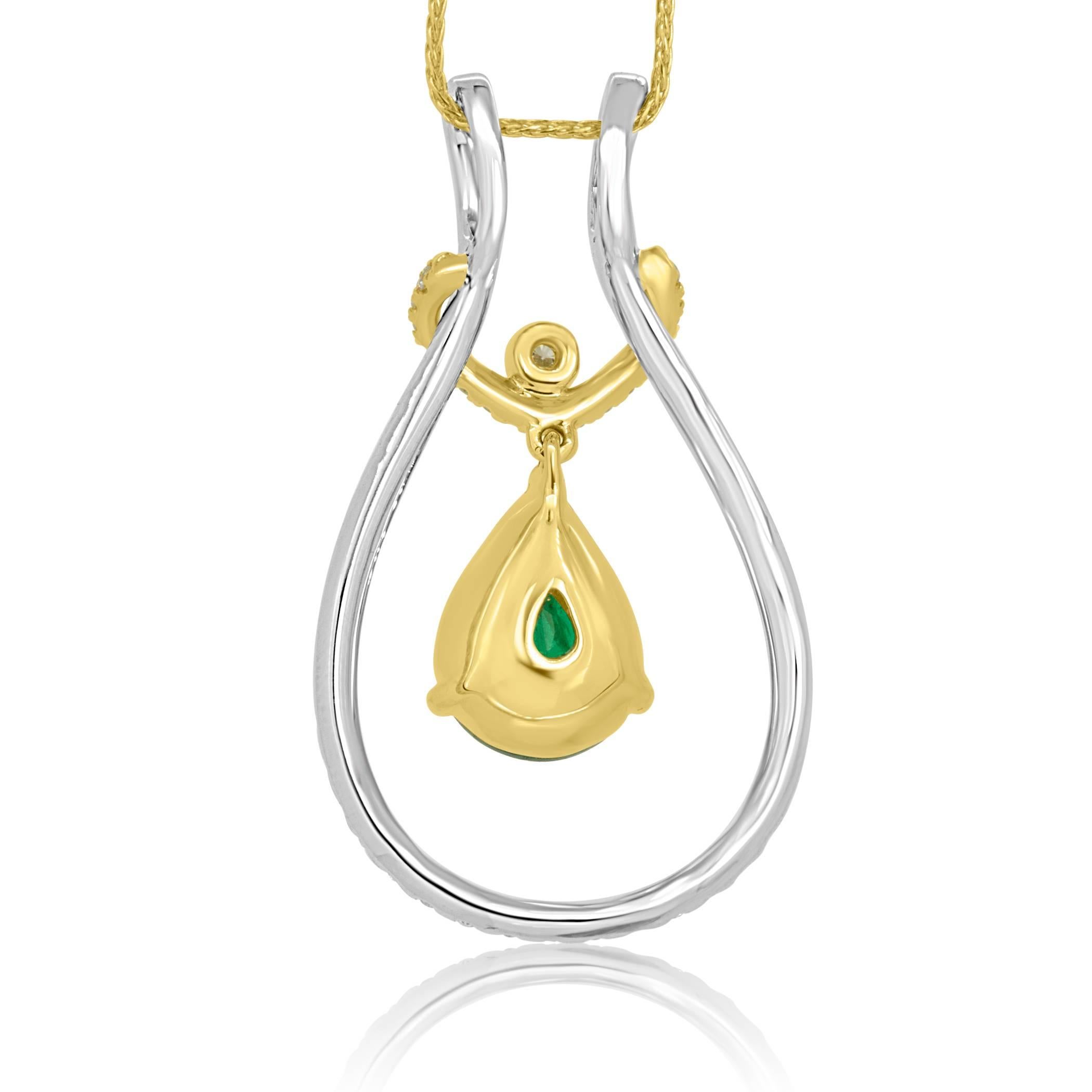 Interchangeable Emerald Diamond Two-Color Gold Drop Necklace 1