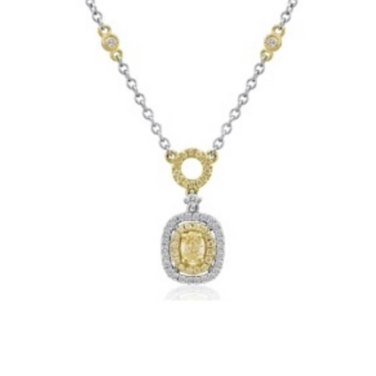 Contemporary Natural Fancy Yellow Diamond Double Halo Two-Color Gold Diamond By Yard Necklace