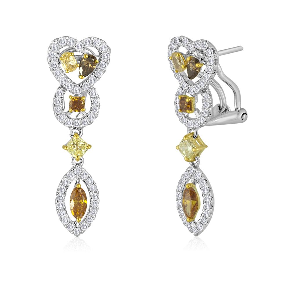 Contemporary Natural Fancy Multicolor Diamond Halo Two-Color Gold Earring