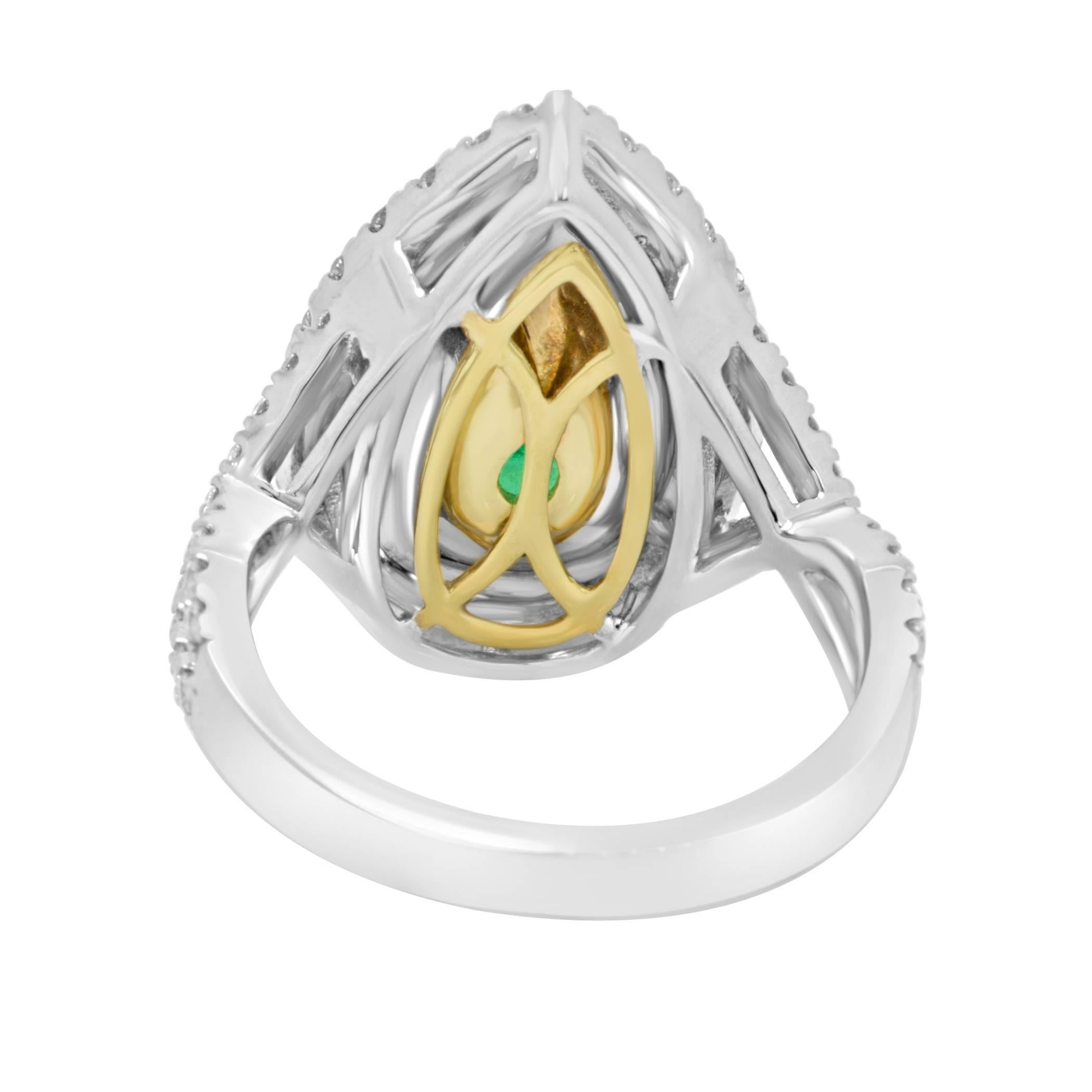 Women's Emerald Diamond Double Halo Two-Color Gold Ring