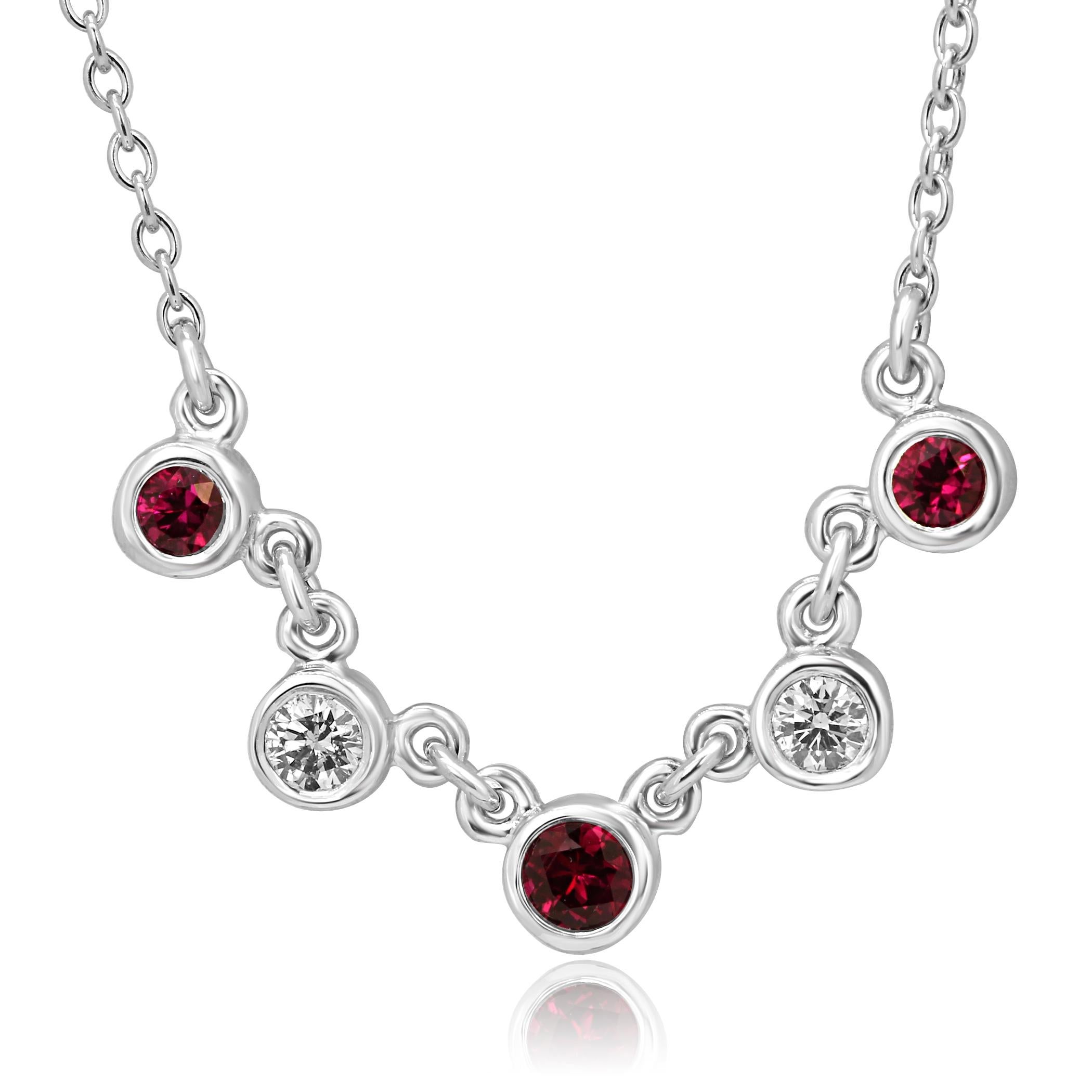 Modern Ruby Diamond White Gold Necklace