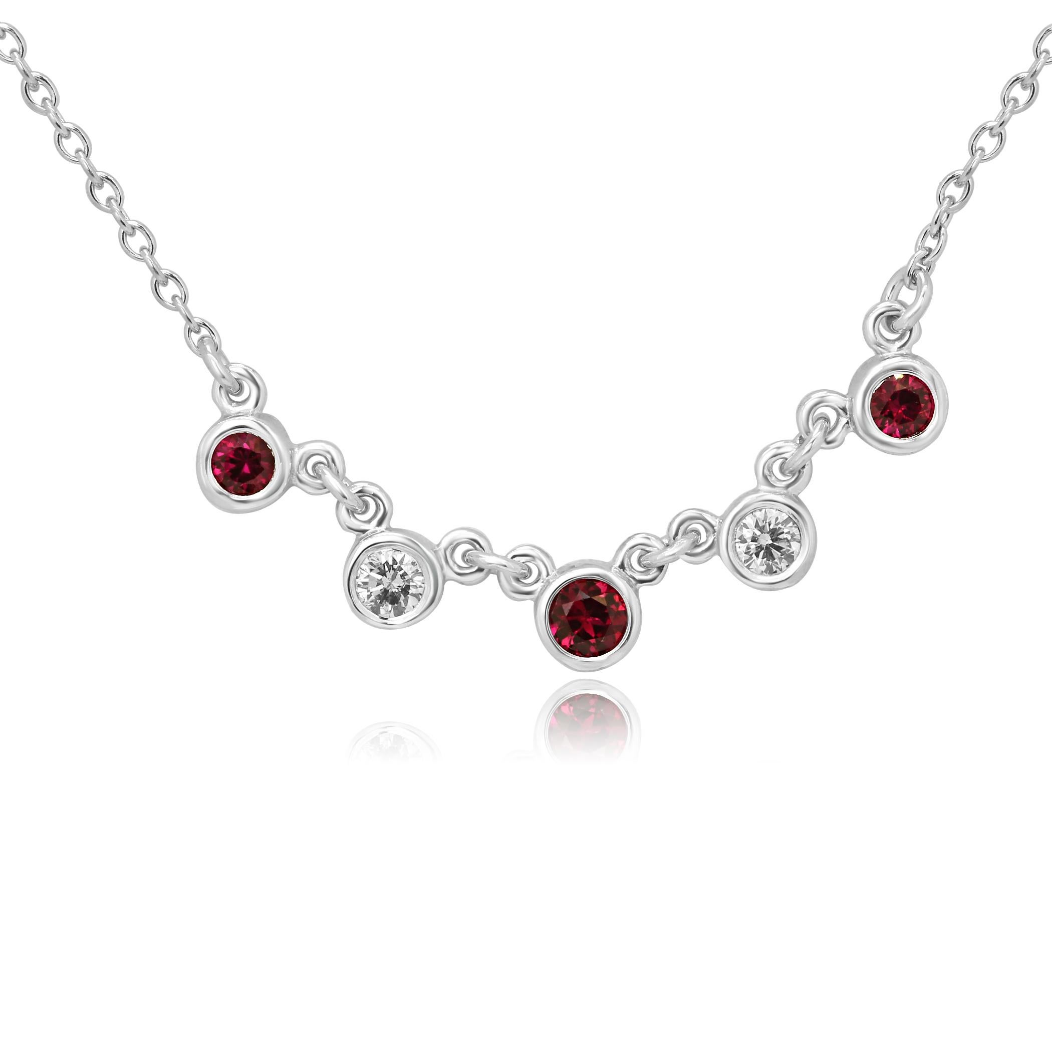 Round Cut Ruby Diamond White Gold Necklace