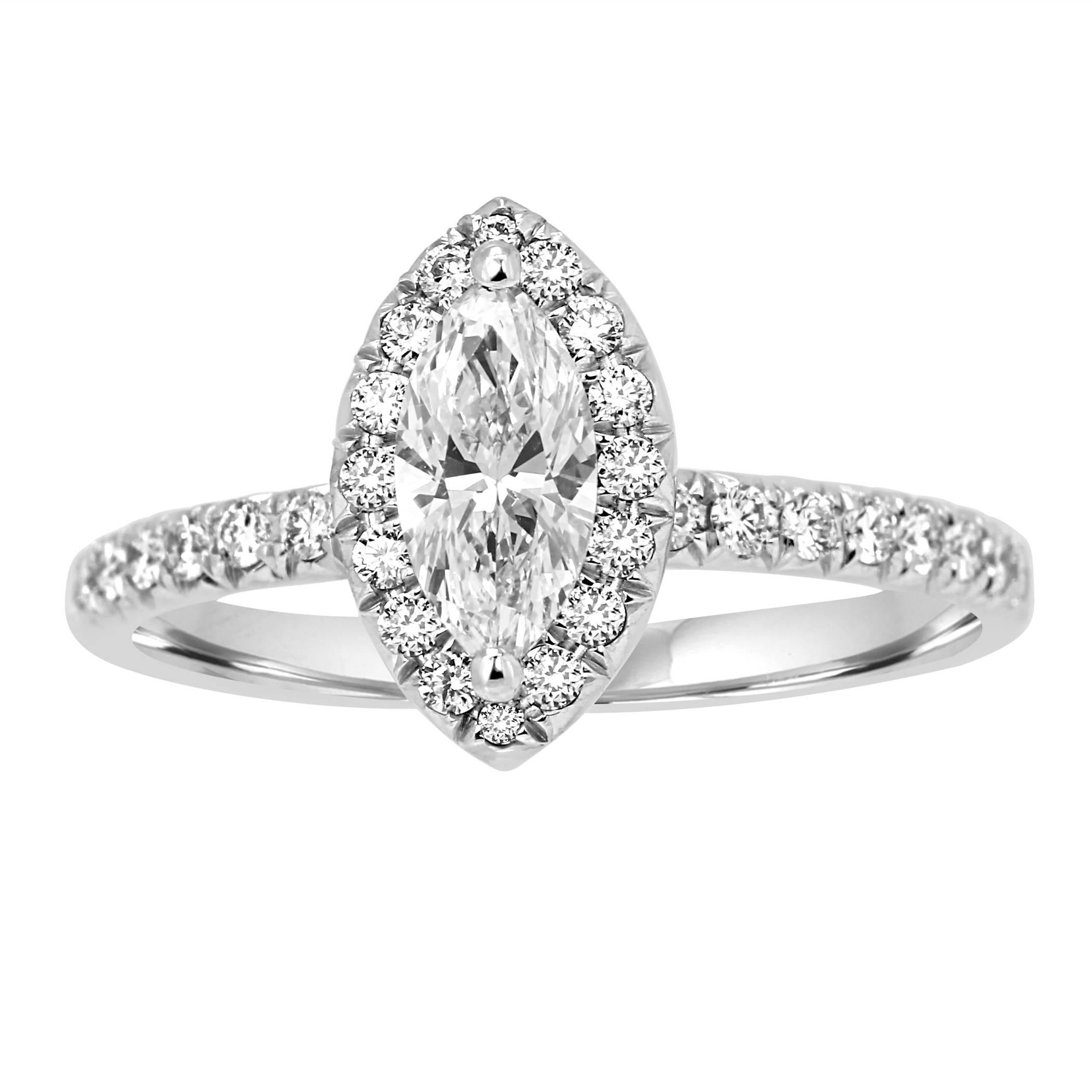 GIA Certified Marquise Diamond Halo Platinum and Gold Engagement Ring