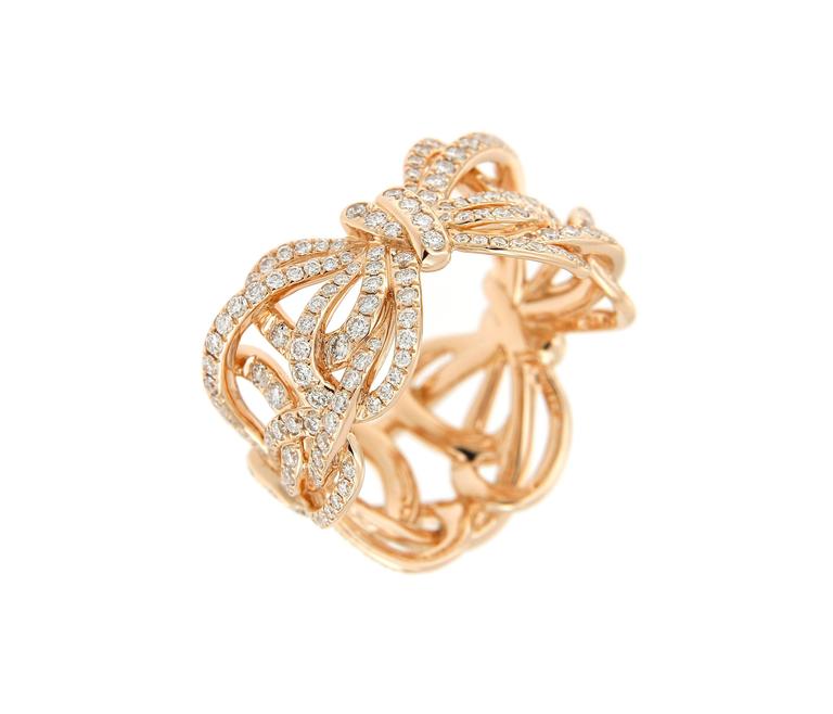 Vanleles White Diamond 18 Karat Rose Gold Bow Twisted Ring For Sale at ...