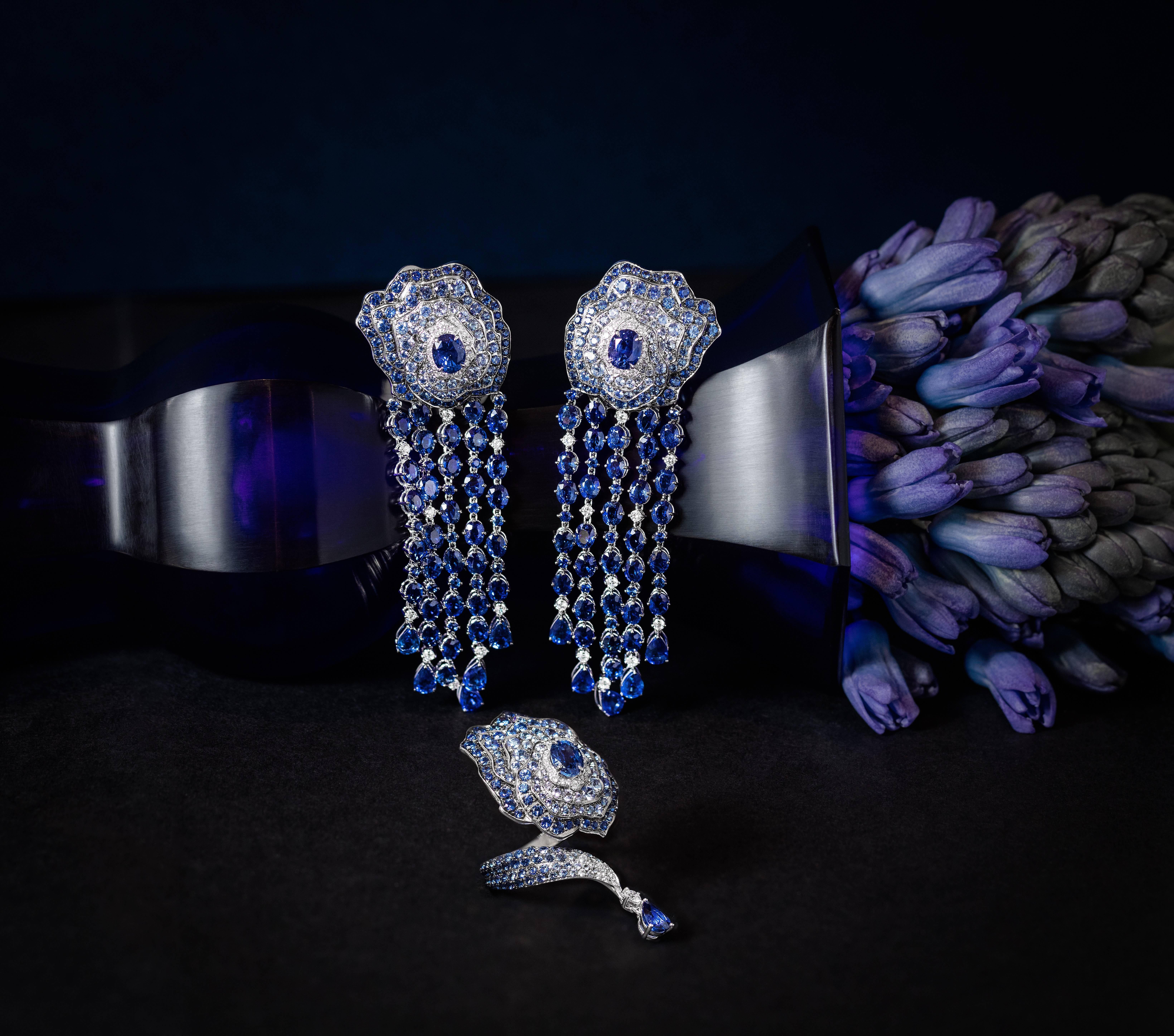 Contemporary Vanleles Diamond Blue Sapphire Detachable Enchanted Garden Earrings