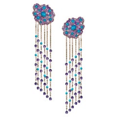 18 Karat Rose Gold, Diamonds, Amethyst and Turquoise Mini Earrings