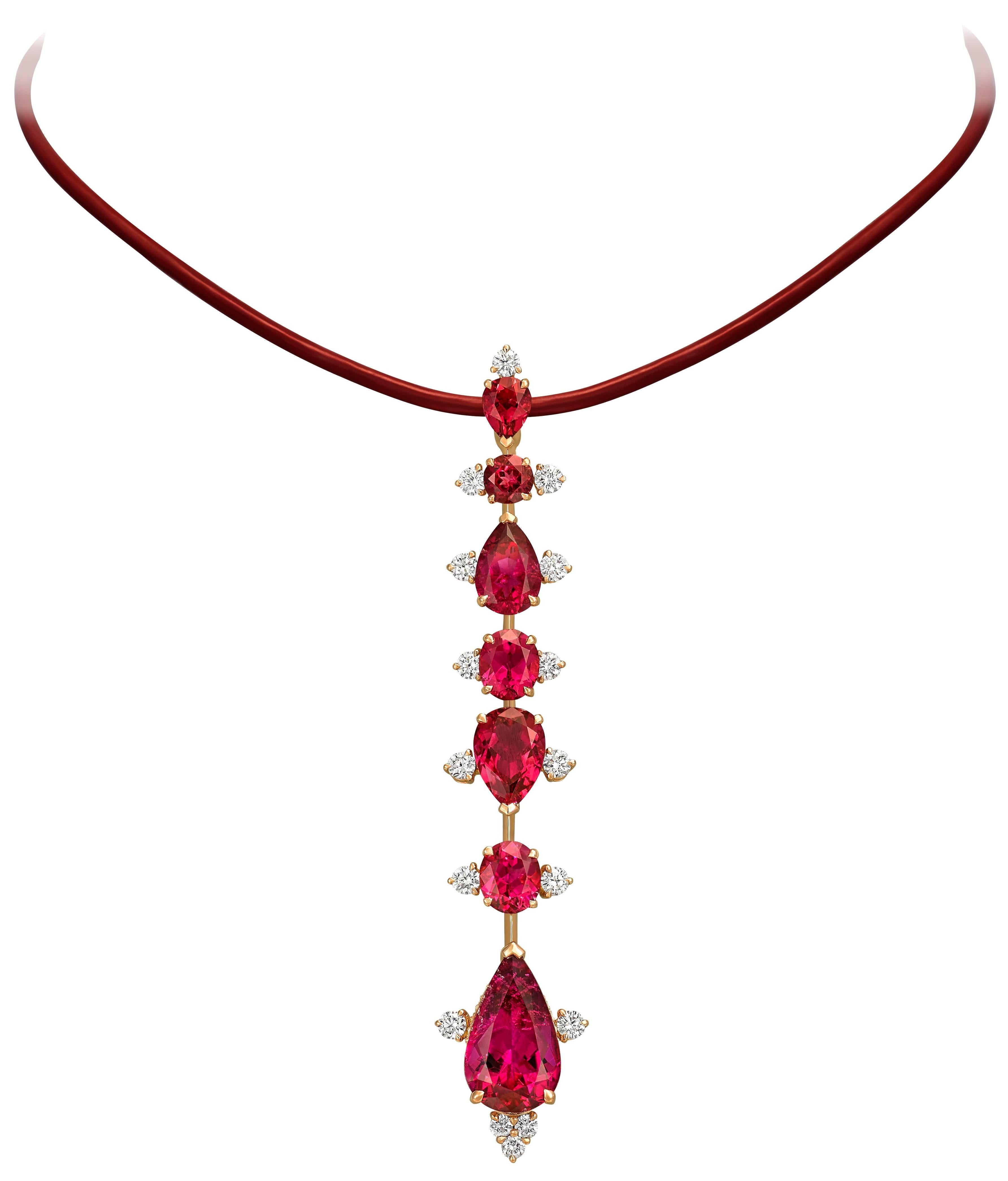 Choker/Necklace crafted in 18K rose gold                                                                                              Mozambican responsibly sourced rubies & rubellites and diamonds                                                  