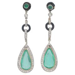 1930s Art Deco Columbian Emerald Diamond Drop Earrings 11