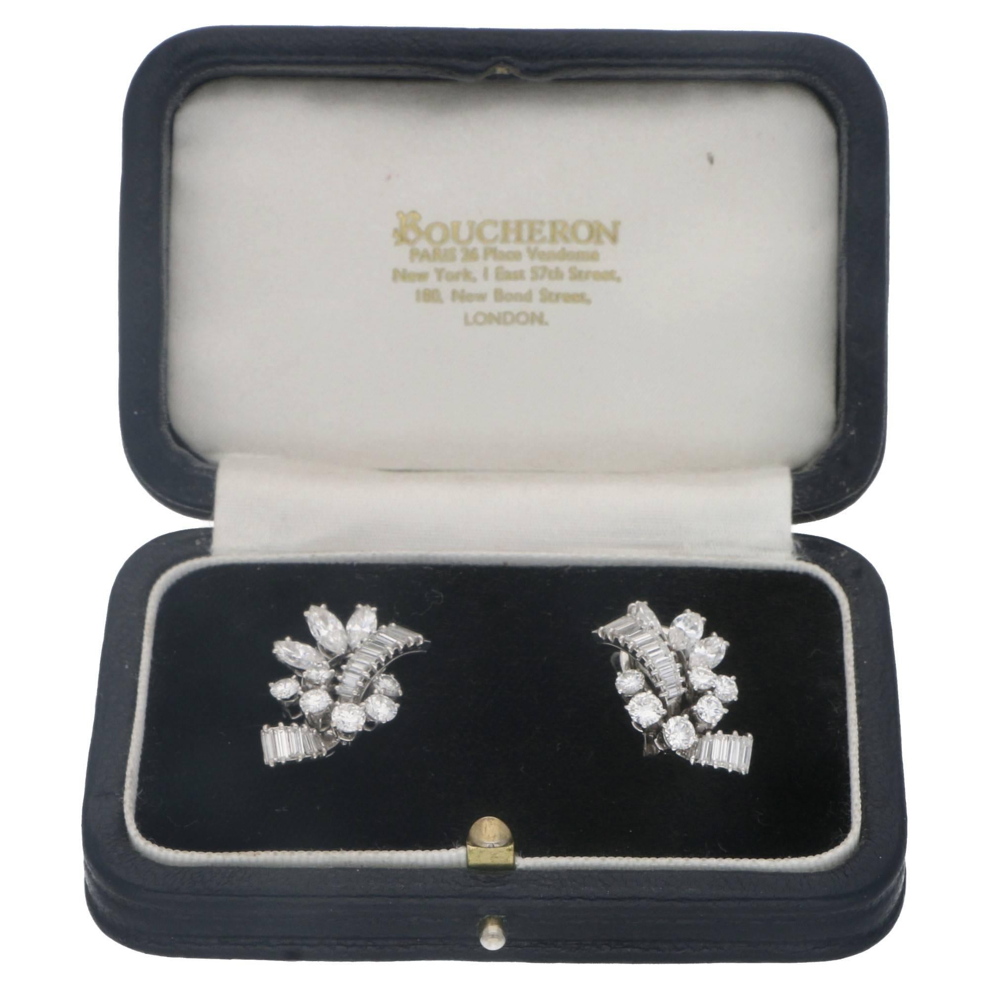 1950s Boucheron Paris  Diamond Platinum Spray Earrings In Excellent Condition In London, GB
