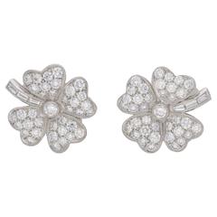 Diamond Platinum Four Leaf Clover Earrings