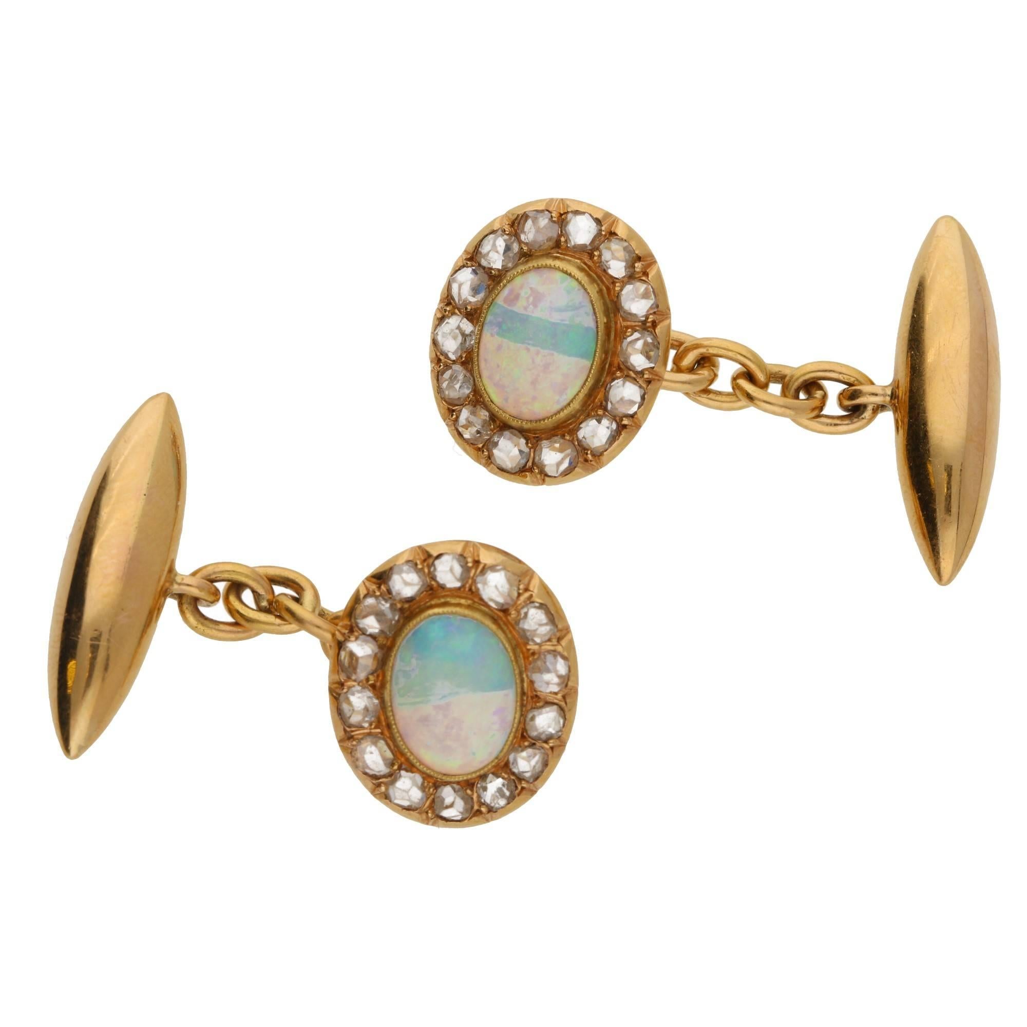 Victorian Opal and Diamond Cluster Cufflinks