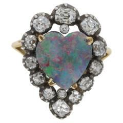 Victorian Heart Opal and Diamond Gold Cluster Ring 7