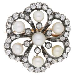Pearl and Diamond 1860s Pendant Brooch in Box