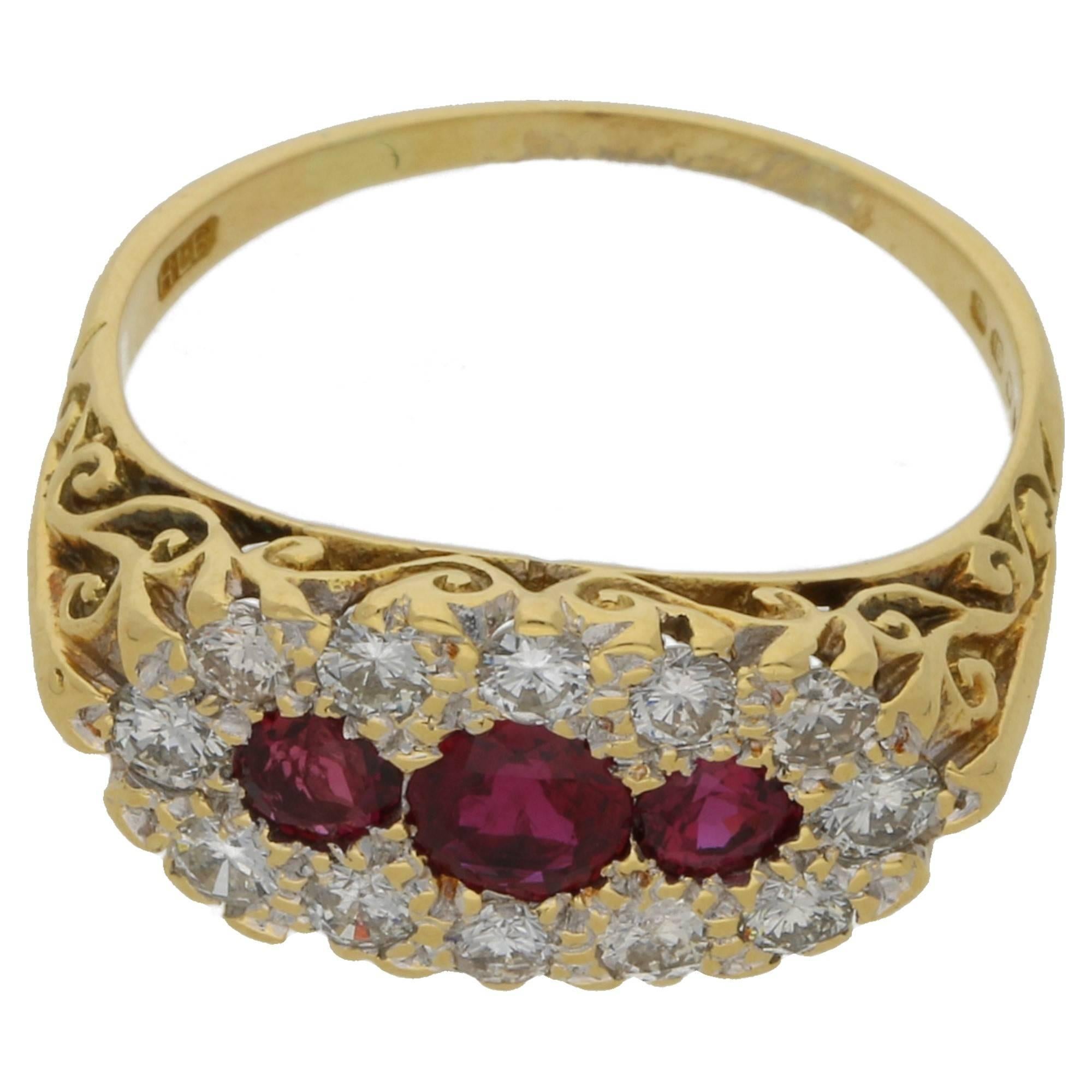 1970s Ruby and Diamond Set Boat Head Ring