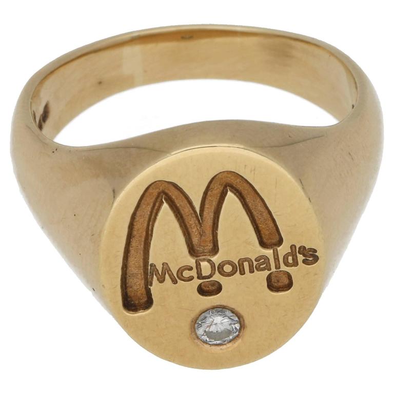 McDonald's Gold Signet Ring with Diamond at 1stDibs
