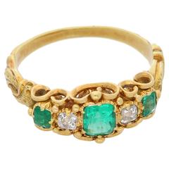 1840s Victorian Emerald and Diamond Five Stone Ring