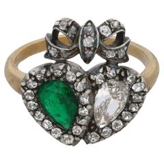 Edwardian Columbian Emerald and Diamond Gold Heart Ring 6