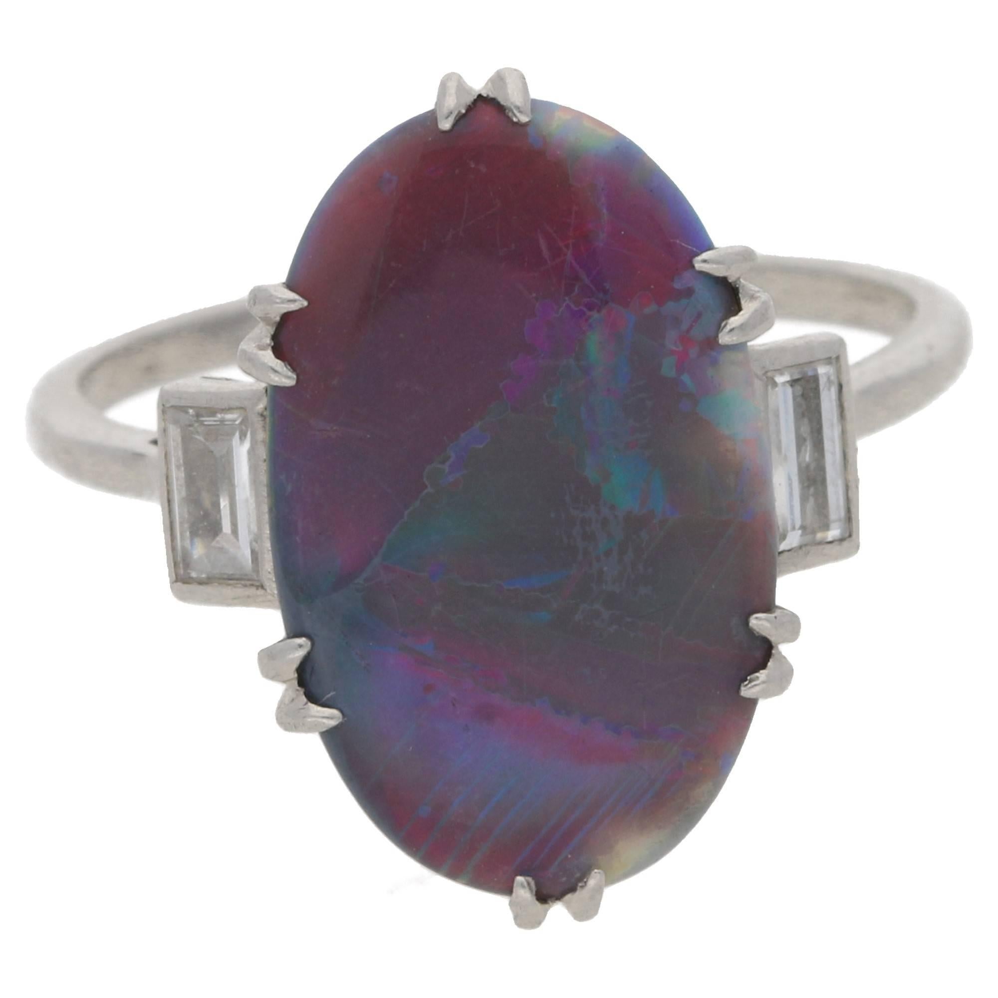 1930s Art Deco Opal Diamond Platinum Ring