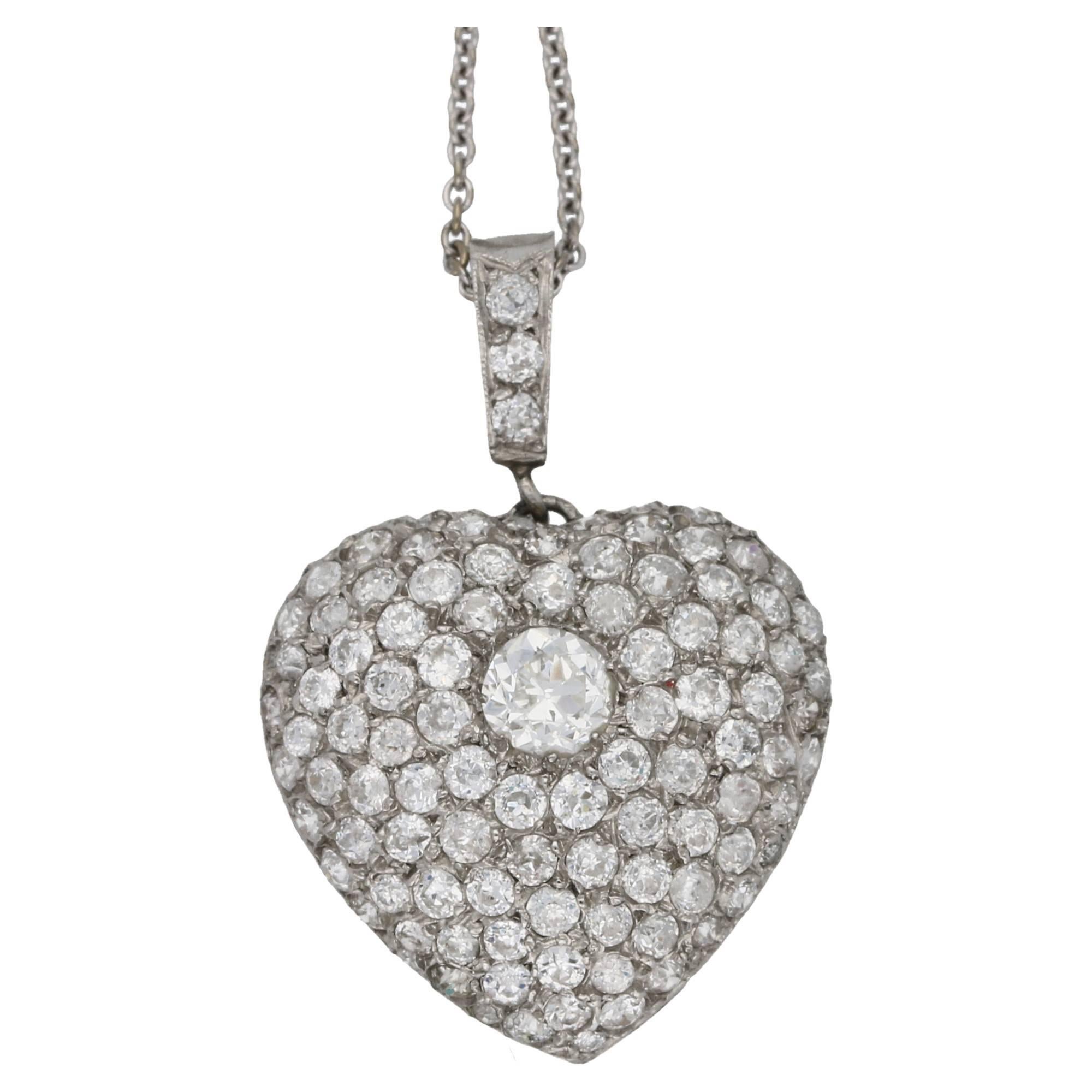 Edwardian Diamond Heart Pendant set in Platinum, with Chain  