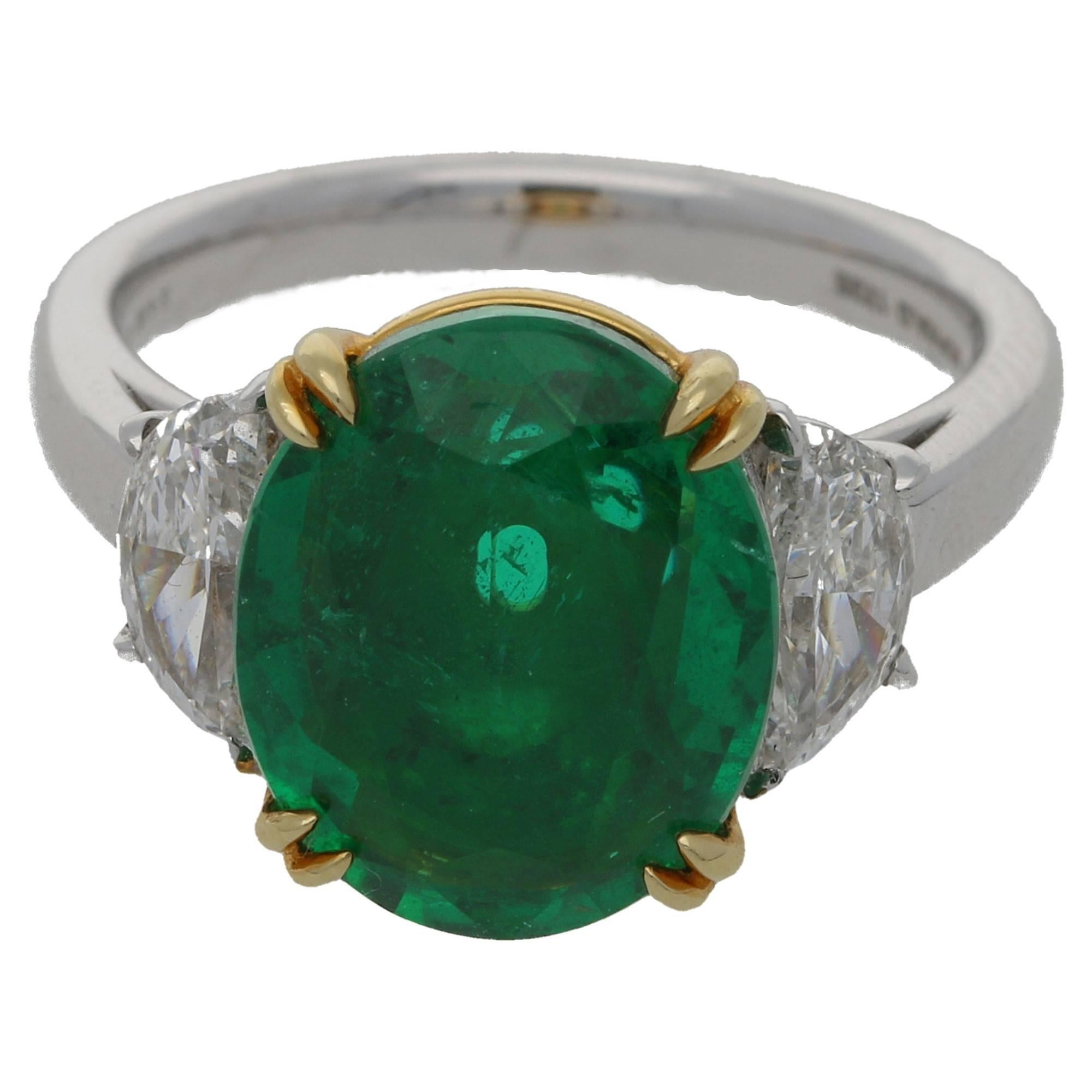 4.8 Carat Oval Emerald Diamond Platinum Ring 