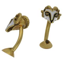 18 Karat Enamel Rams Head Hoof Cufflinks