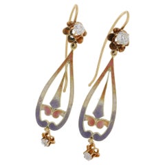 Diamond and Pink Enamel Victorian Drop Earrings in Gold Diamond and Pink Enamel Victorian Drop Earrings in Gold