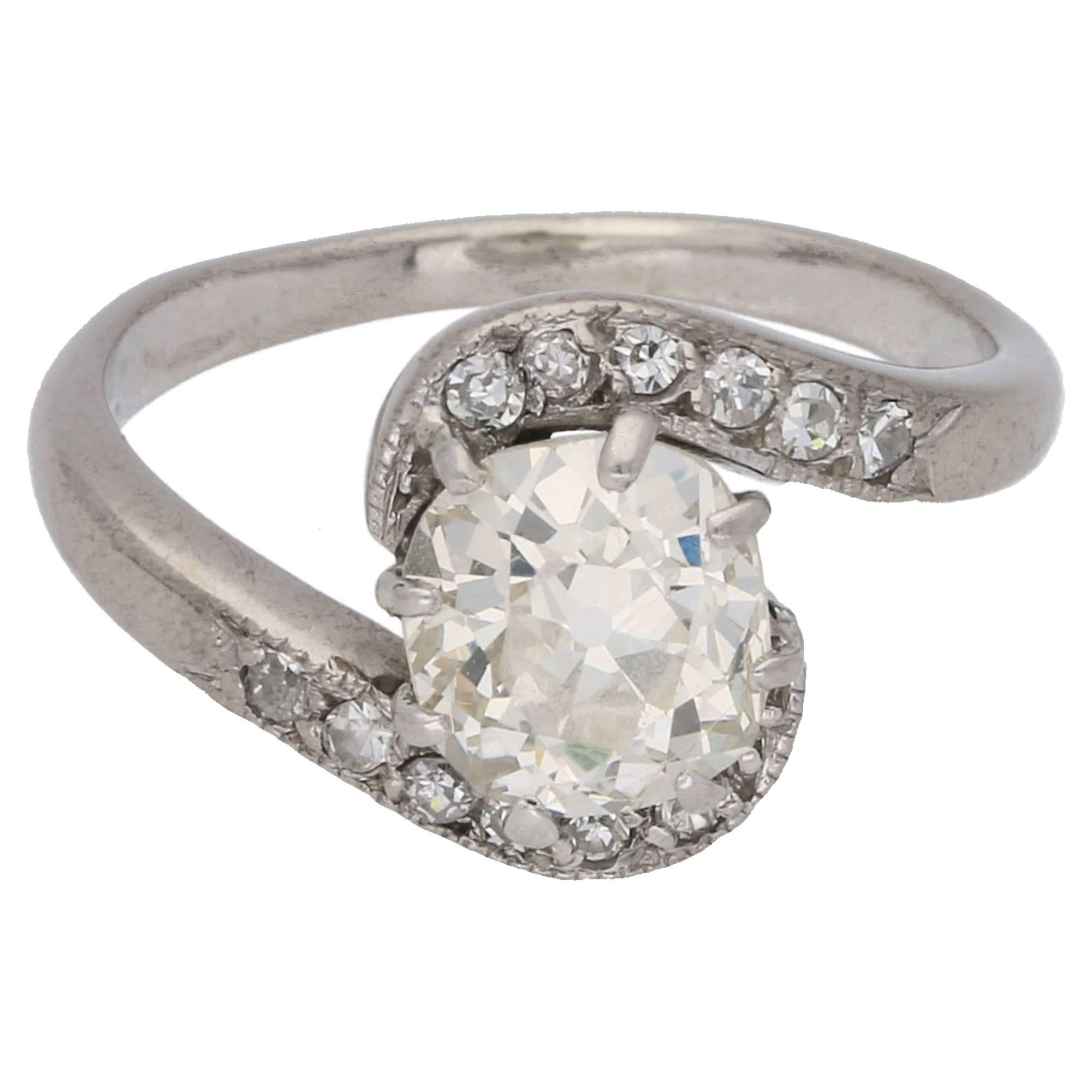 Art Deco Diamond Twist Engagement Ring Set in Platinum 