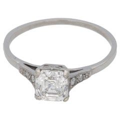 Antique 1920s Art Deco Asscher Cut Diamond Ring in Platinum