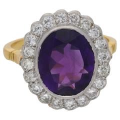 Amethyst and Diamond Cluster Ring in Gold