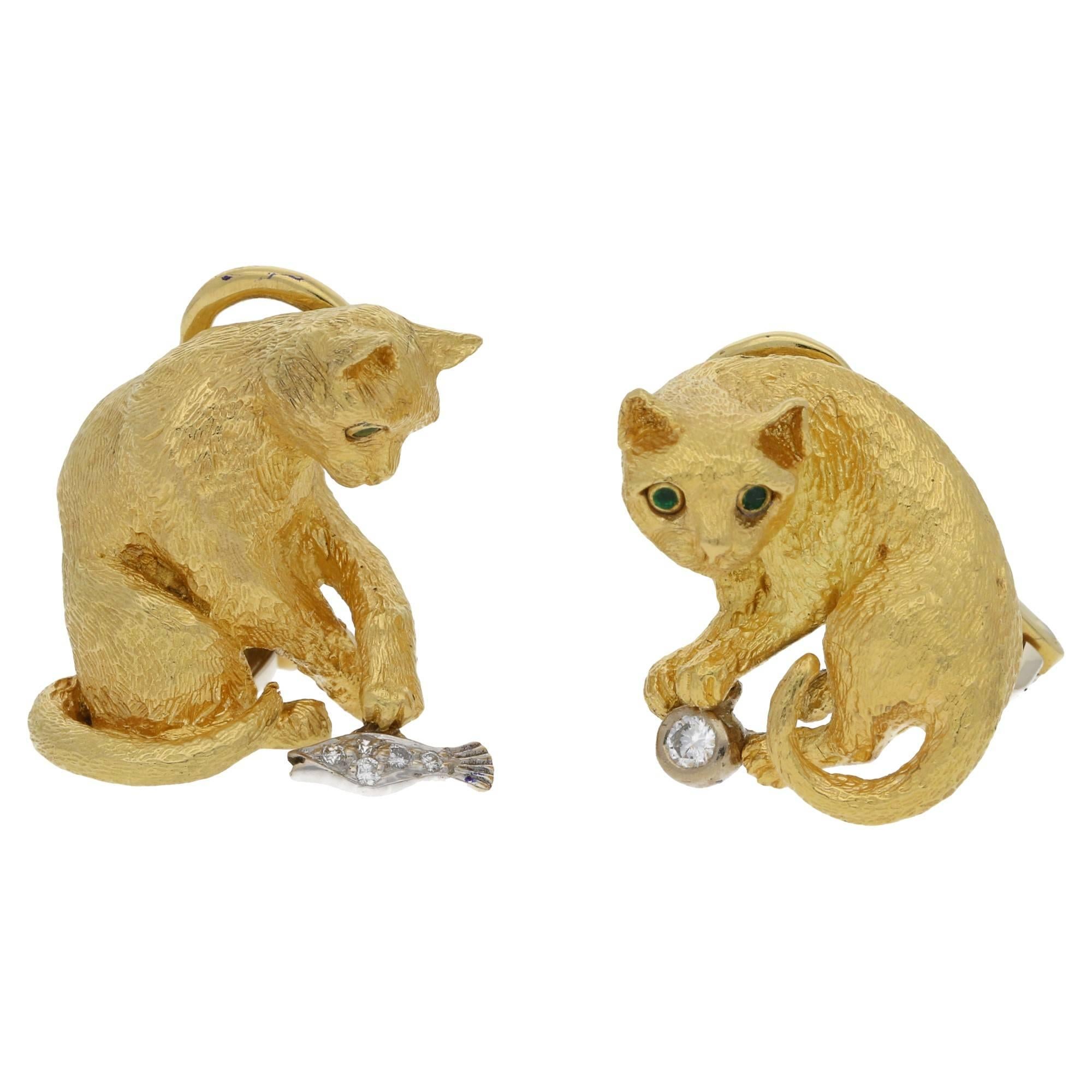 1980s Tiffany & Co. Diamond Gold Cat Earrings