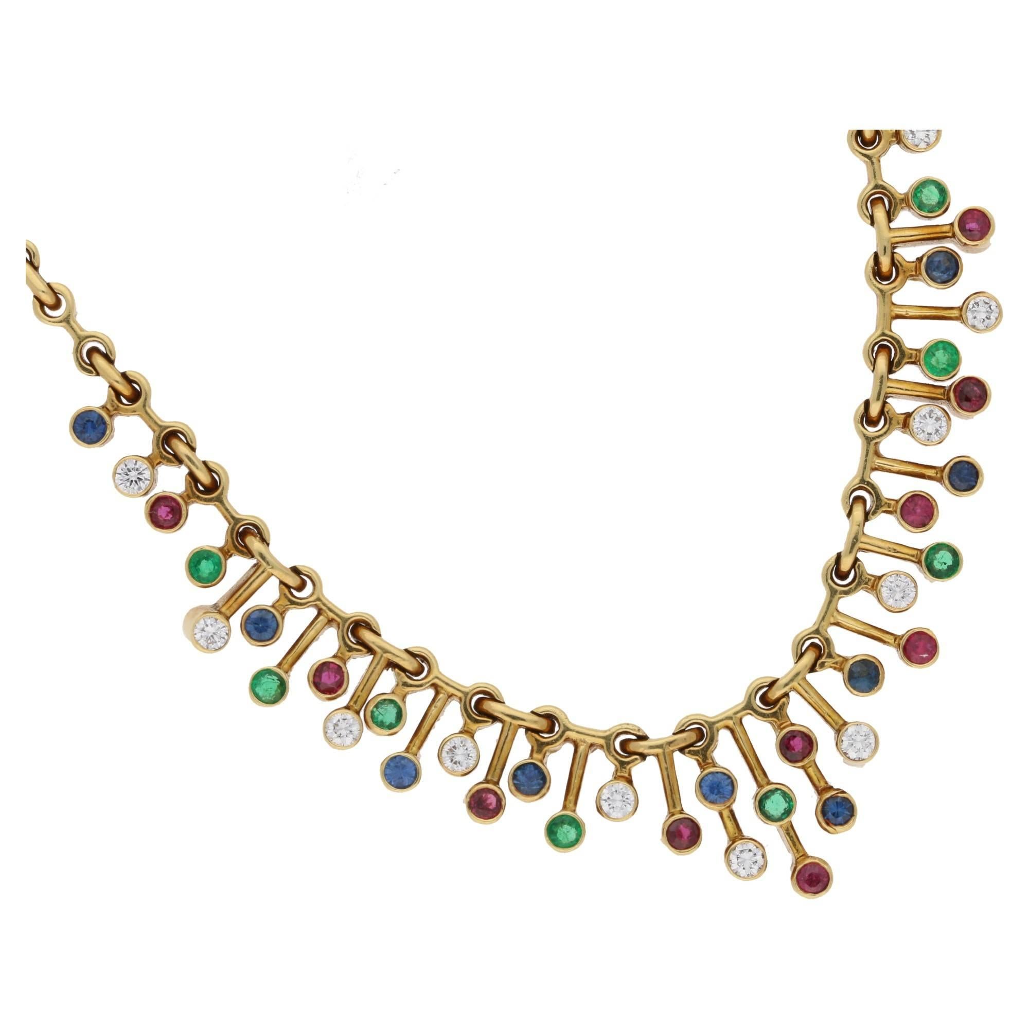 1940s Tiffany Rare Multi Gem Set Necklace in Gold